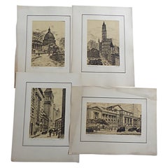 L. Meslay Group 4 French Etchings early 20th C. New York City & Washington D.C.