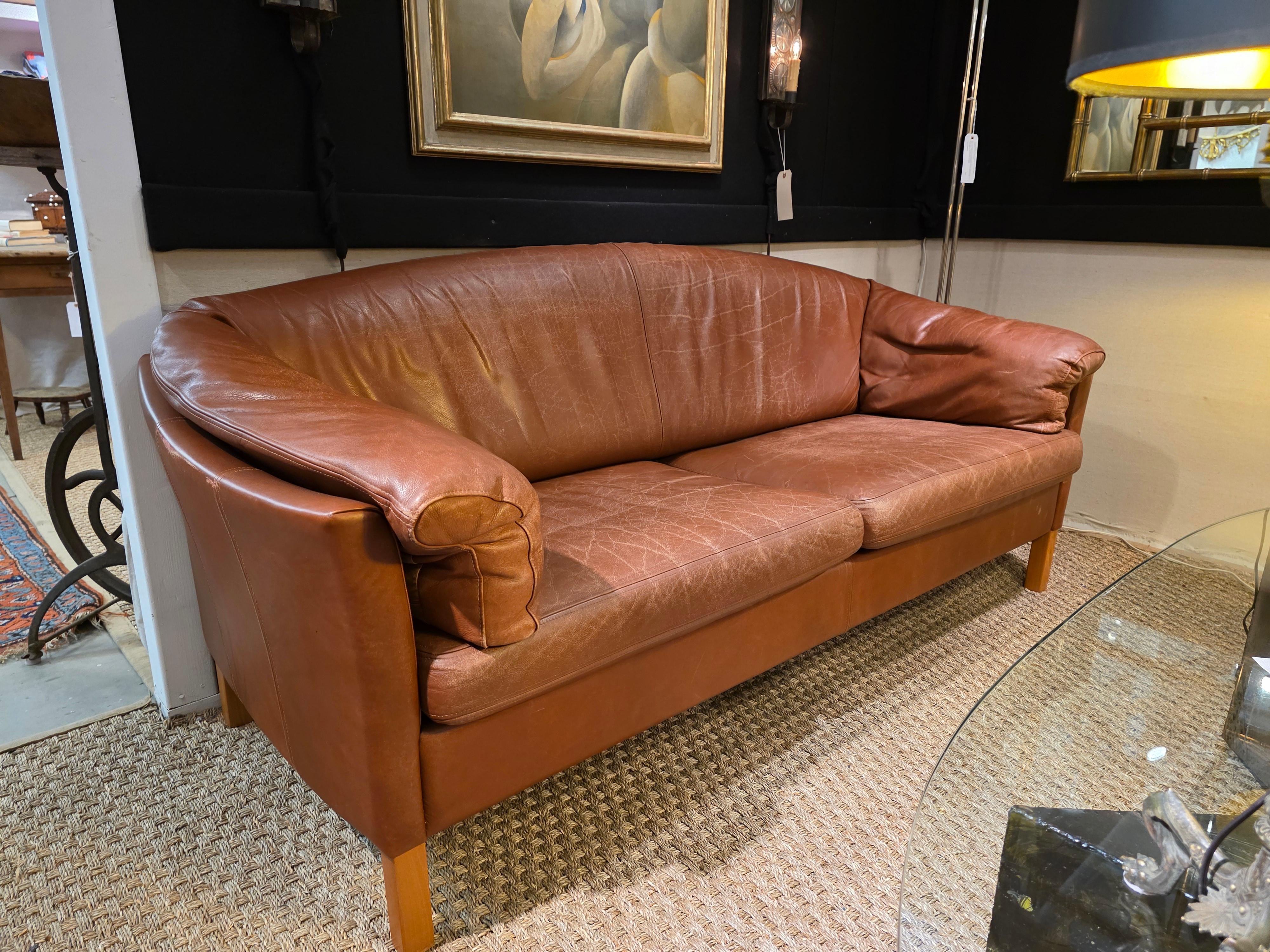 Mid Century Leather Sofa By Mogen Hansen Denmark 1970s For Sale 4