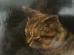 Cat & Kitten  1902 L. Molinot (Belgian) Two Cats playing oil painting on panel