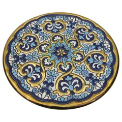 L Moreno Sevillarte Enameled Cake Plate with 24-Karat Gold Blue