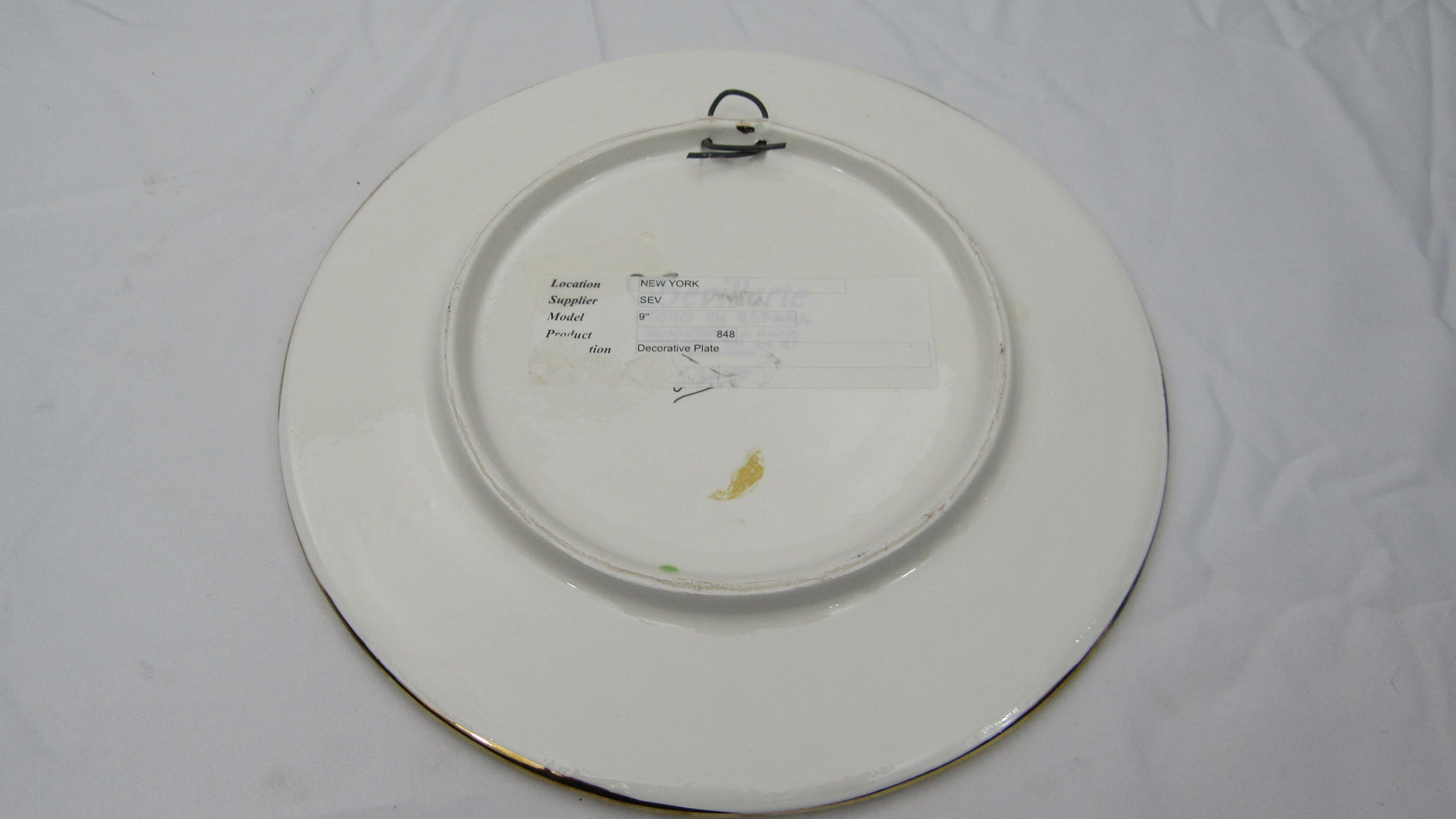 L Moreno Sevillarte Enameled Cake Plate with 24-Karat Gold Blue Gold In New Condition For Sale In Miami, FL