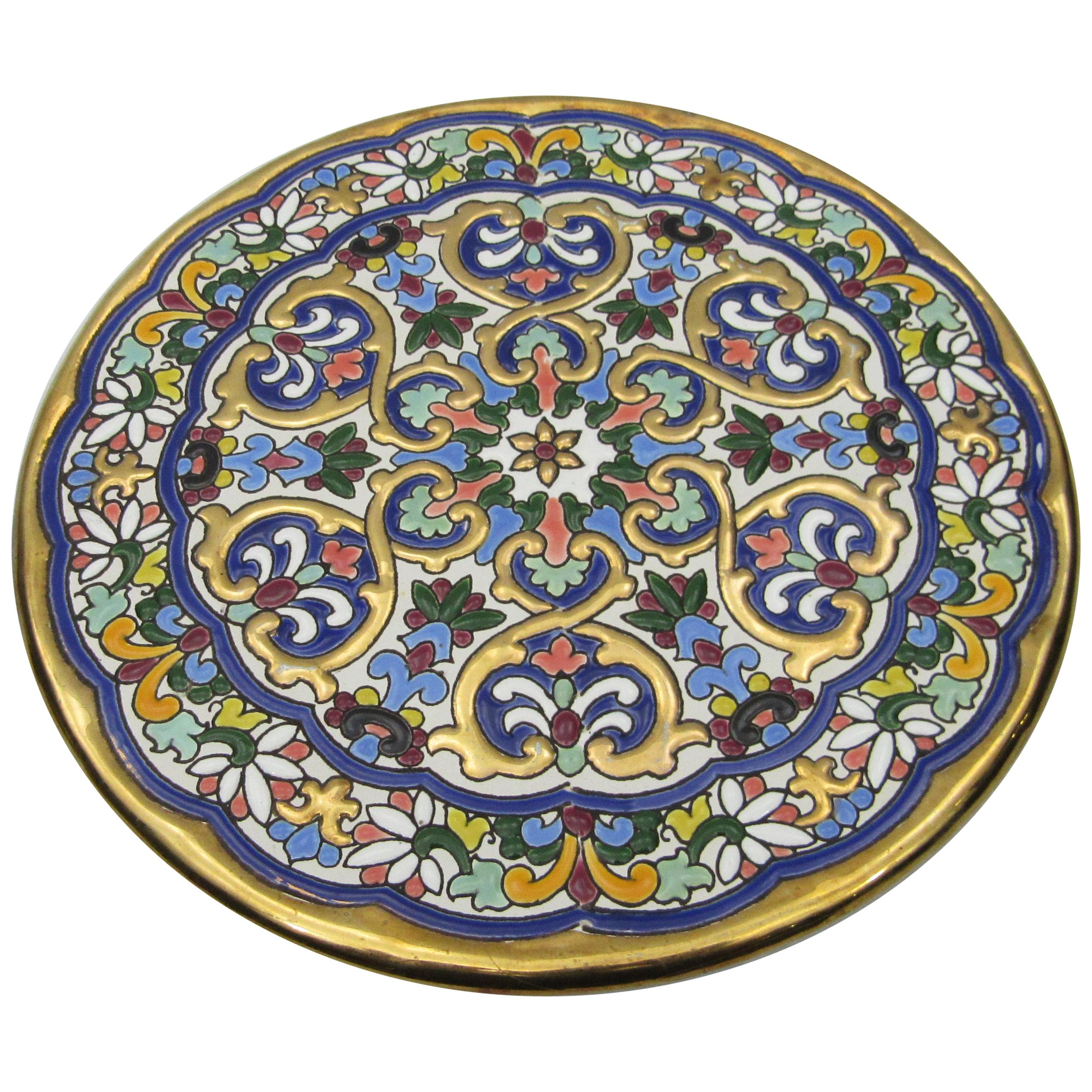 Assiette à gâteau L Moreno Sevillarte émaillée en or bleu-gris 24 carats en vente