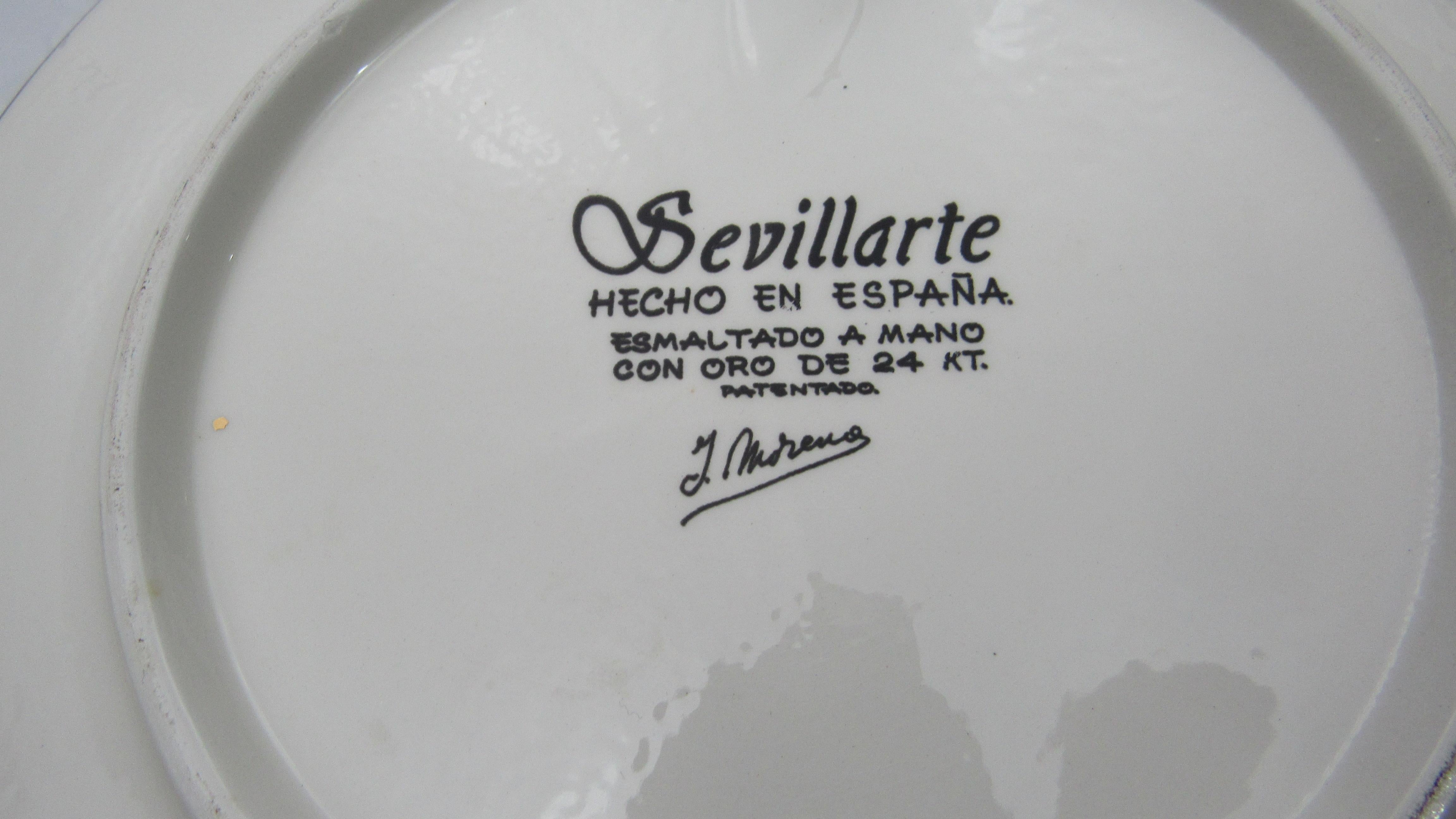 Spanish L Moreno Sevillarte Enameled Cake Plate with 24-Karat Gold For Sale