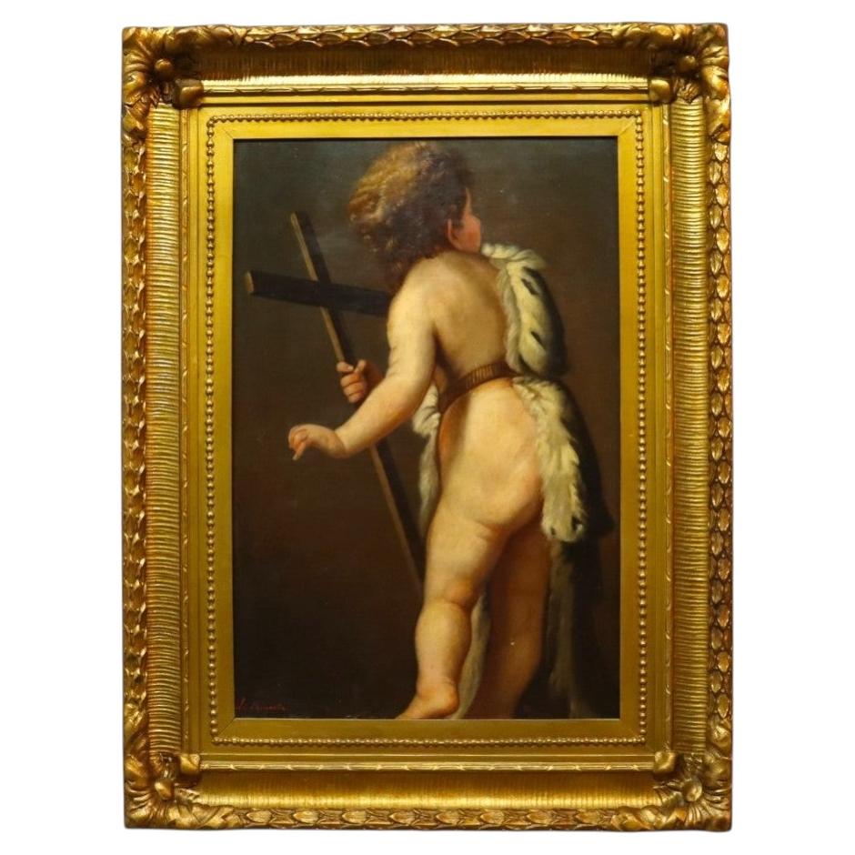 L. Morgantini Neoclassical O/C On Board “The Infant Saint John The Baptist” 1890 For Sale