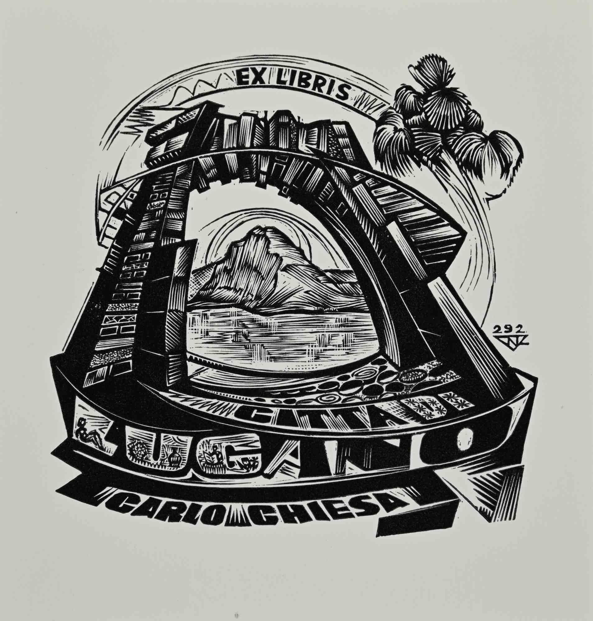 Ex Libris - Città di Lugano is an Artwork realized in 1980s, by the Artist L. Nagy.

Woodcut print on paper. Monogrammed on plate on the right corner.

Good conditions.

The artist wants to define a well-balanced composition, through preciseness and