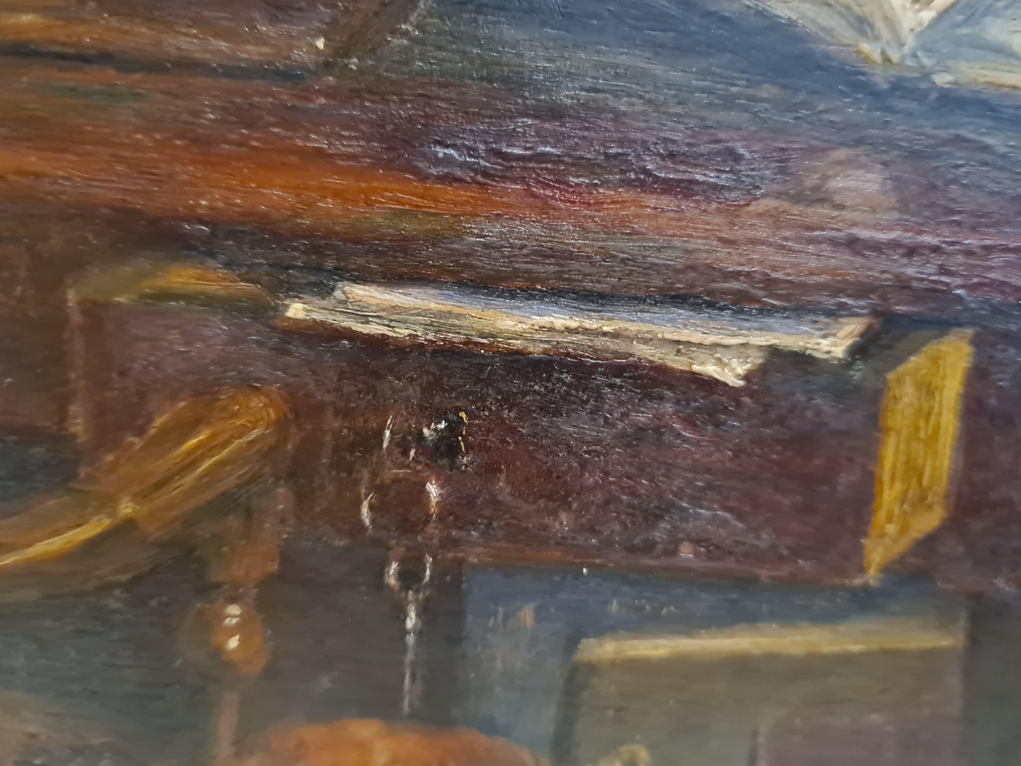 Le Bureau, Charming French Interior Scene, Oil On Wood panel. 1