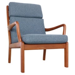 L. Olsen& Sohn Neu gepolsterter blauer Loungesessel mit hoher Rückenlehne, Dänemark, 1960