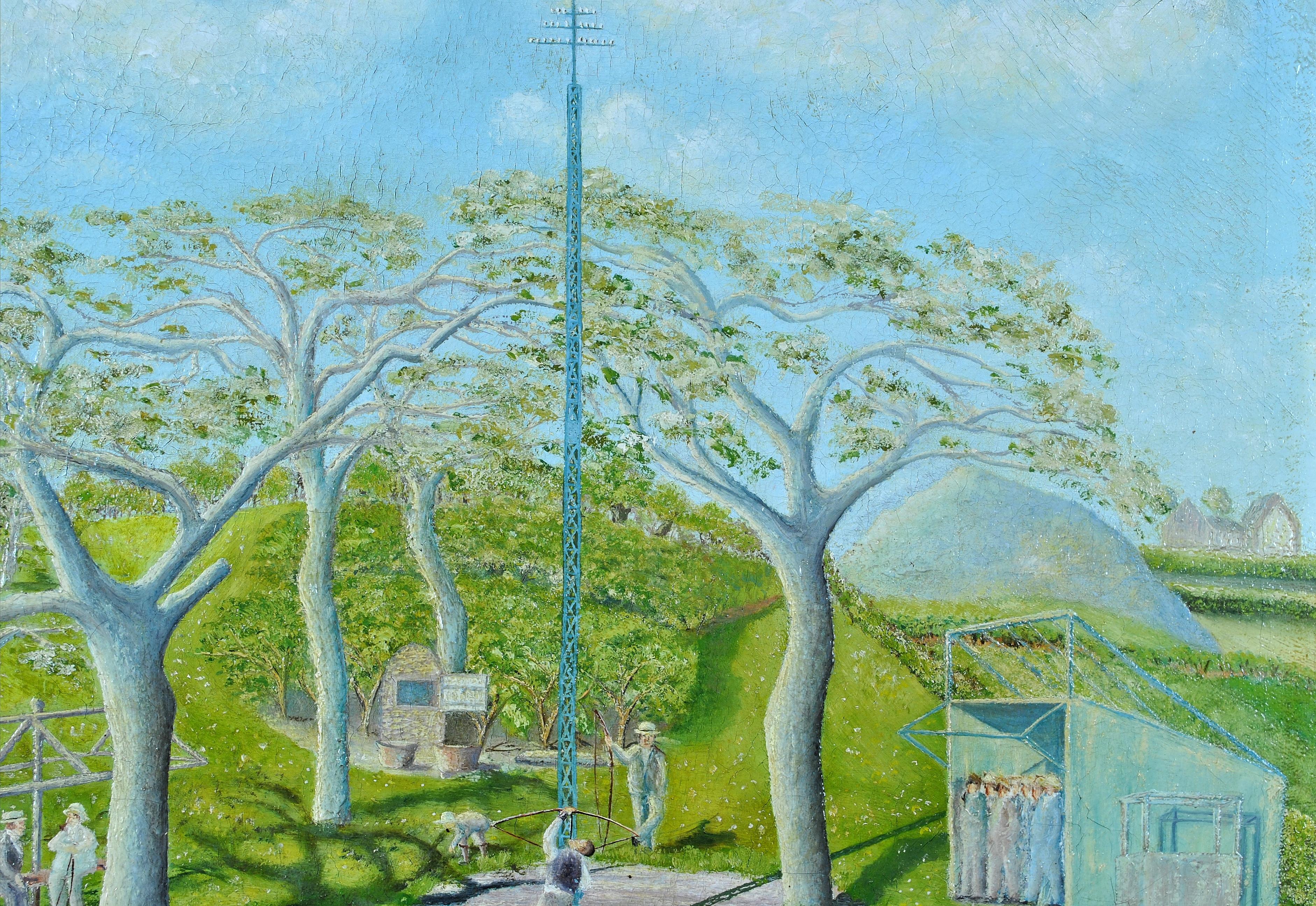 Match de tir à l'arc - Début du 20e siècle, peinture ancienne française à l'huile sur toile de Naïf - Artisanat Painting par L. Phillipet