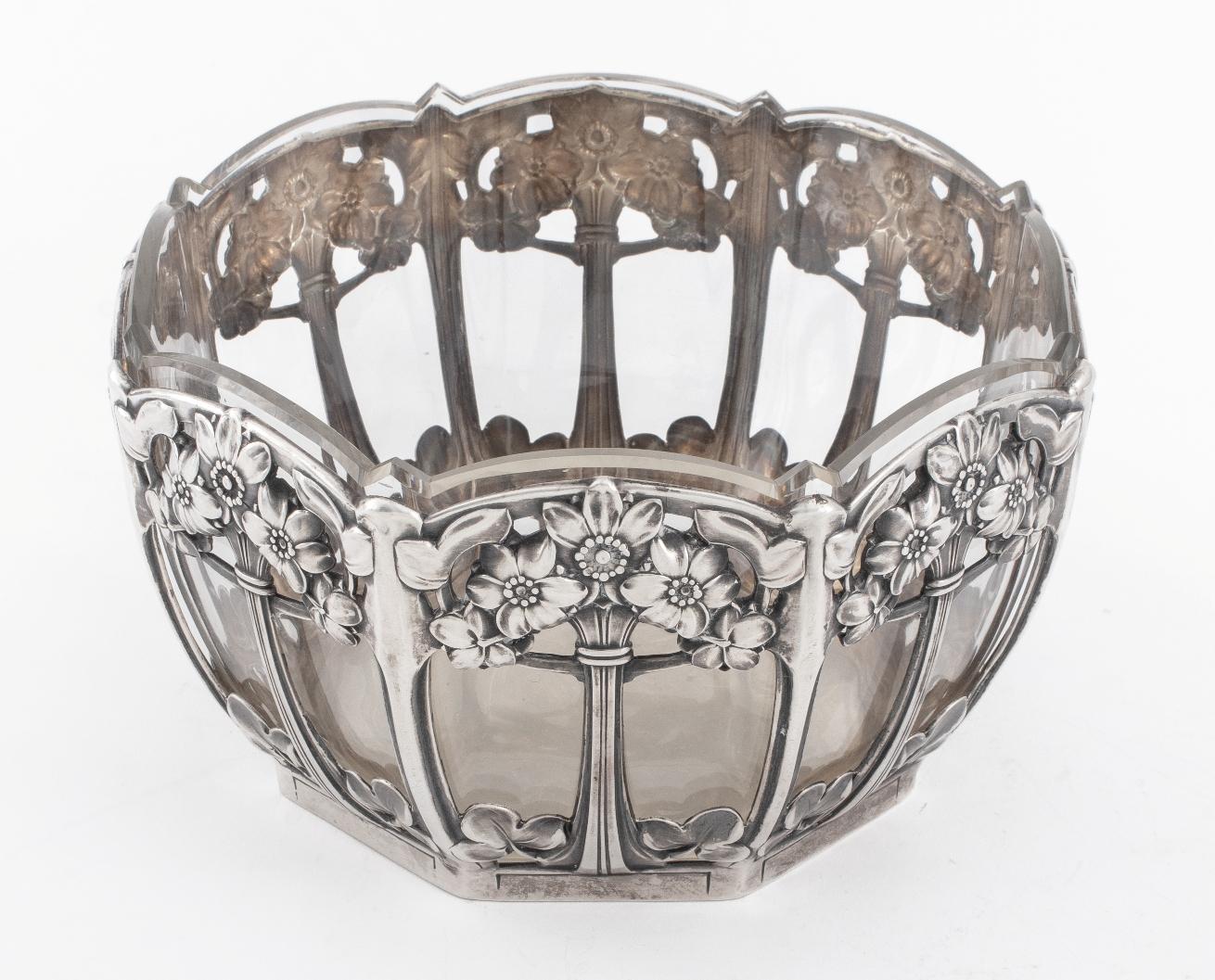 20th Century L. Posen Jugendstil Silver and Glass Bowl, circa 1905 For Sale