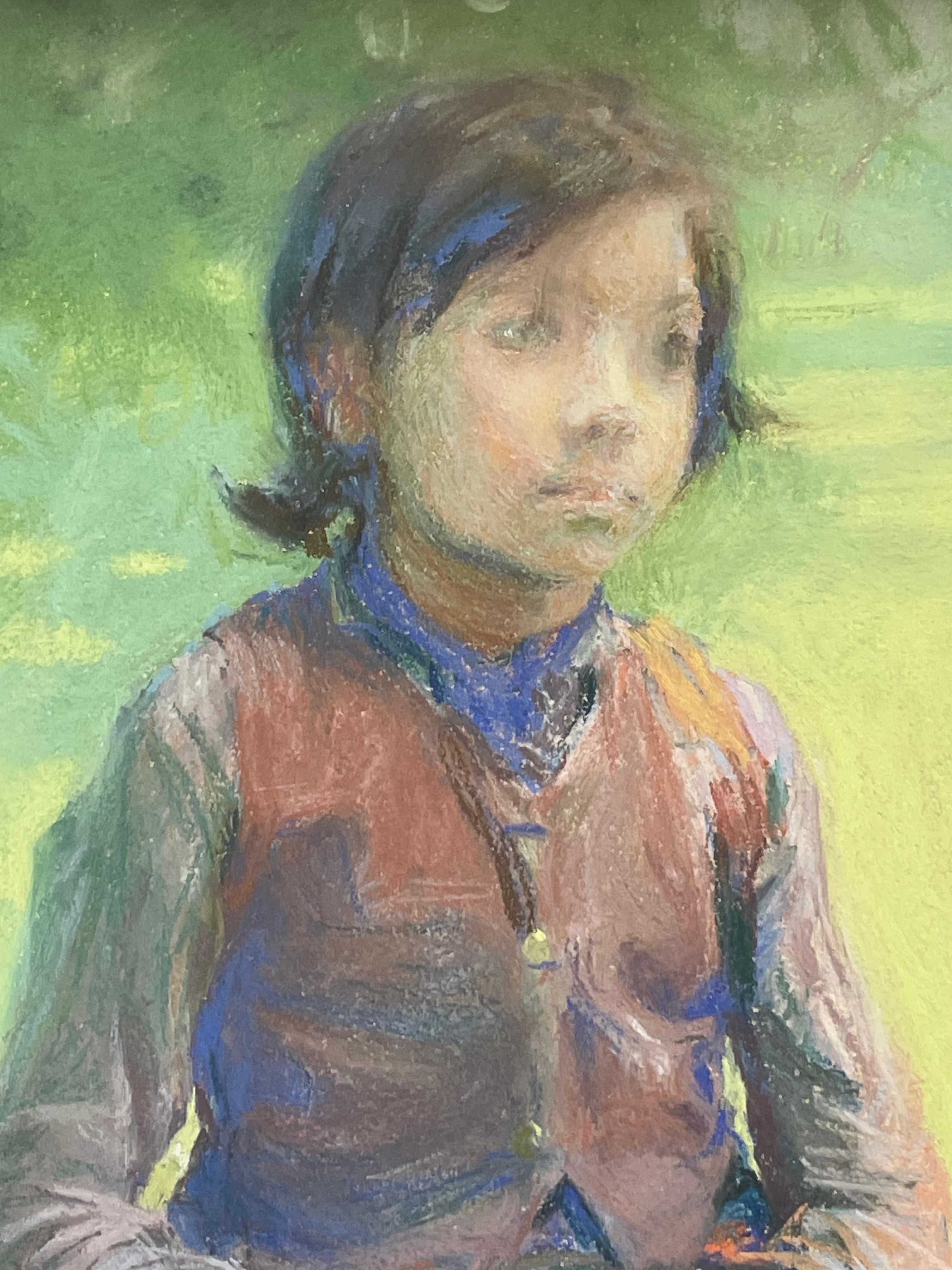 Peint à la main L. R. Garrido (1868-1909) late 19th century pastel on paper portrait of boy en vente