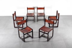 L. Gallotti & A. Gallotti set di 6 sedie in legno e pelle anni '60 Italia