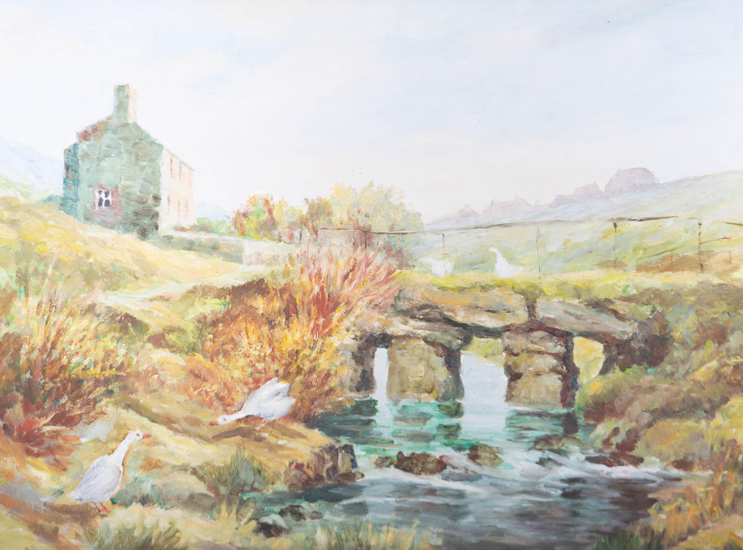 L. Rowe - Framed 20th Century Oil, River Cottage For Sale 1