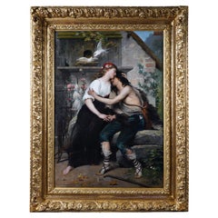 Antique L. Royer, Oil on canvas "Thwarted Love" , France, dated 1882 (?)