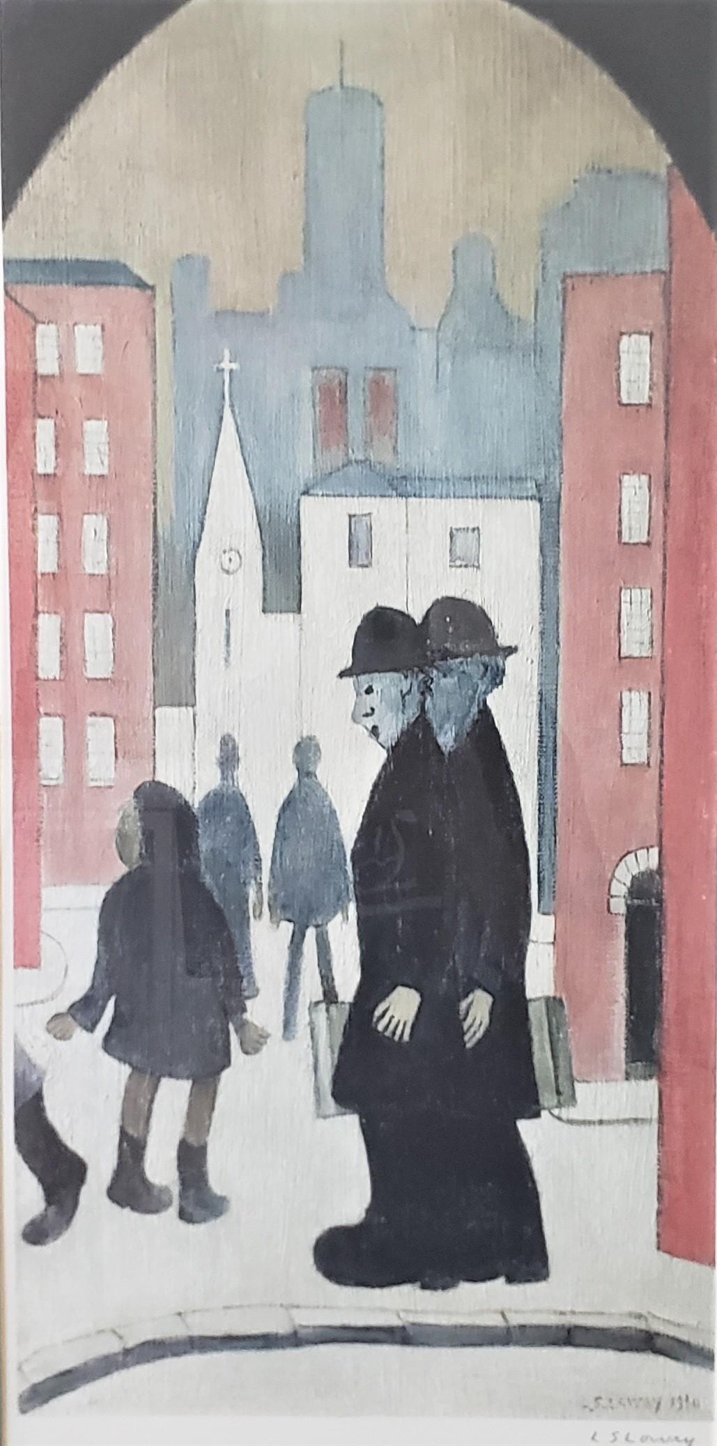 This lithograph was done by the well known British artist L.S. Lowry and dating to 1980 and done in his Modernist style. This framed lithograph is entitled 