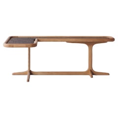 L Shape Side Table, Natural or Dark Oak Wood & Leather. 
