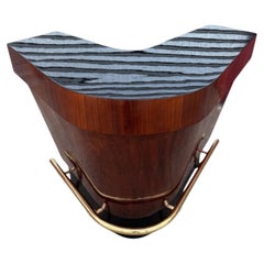 L-Shaped Art Deco Bar Cabinet in Burl Wood and Black Lacquer, c. 1940