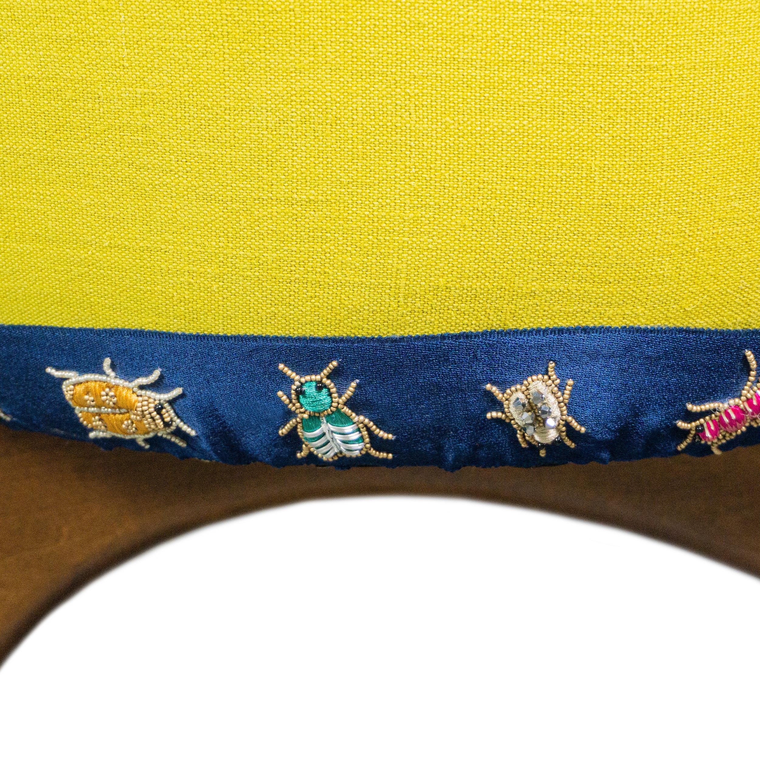 Banquette en forme de L avec lin aquarelle multicolore et lin jaune, personnalisable en vente 7