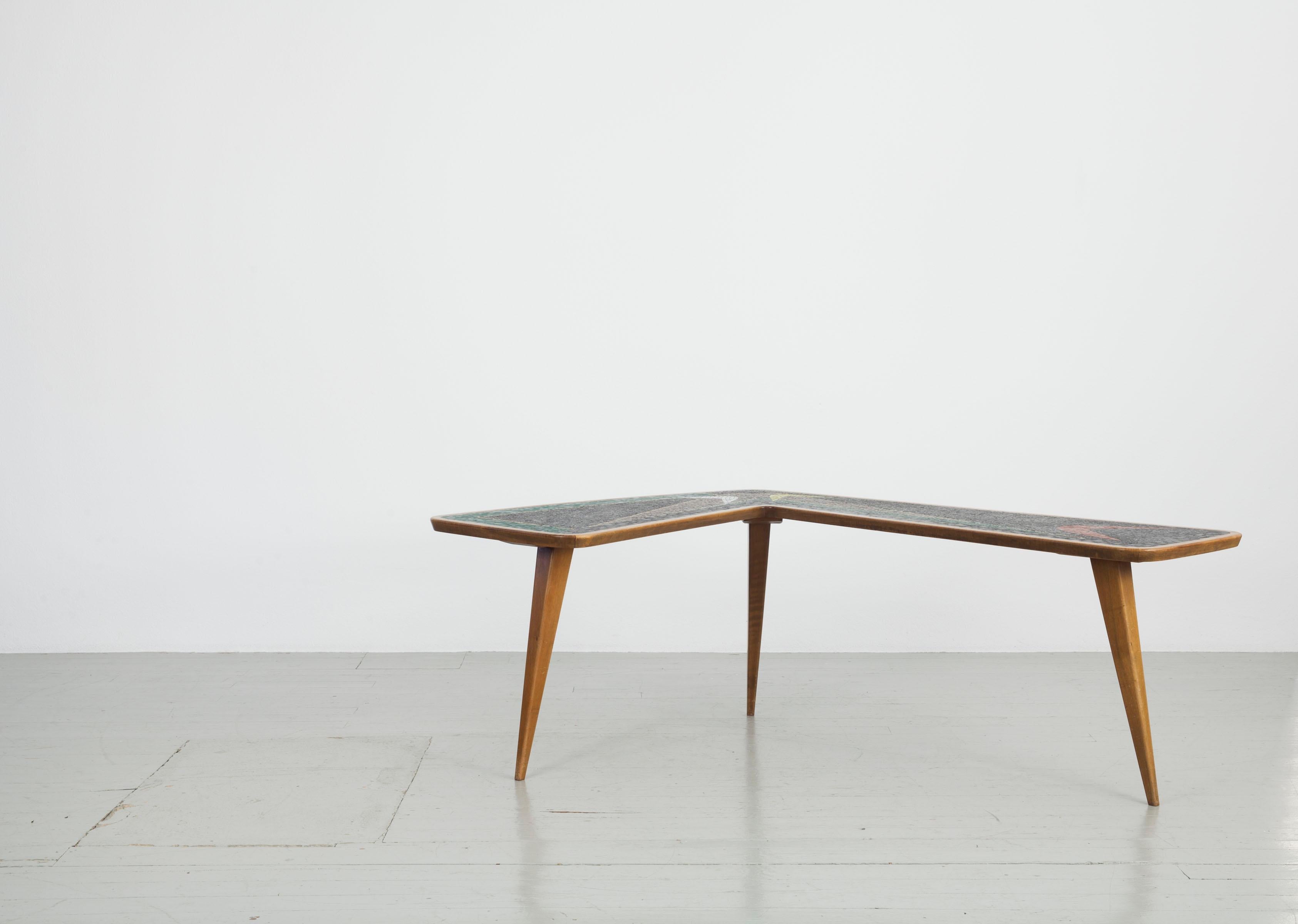 L-Shaped Mosaic Side Table, Germany 1950s In Good Condition In Wolfurt, AT
