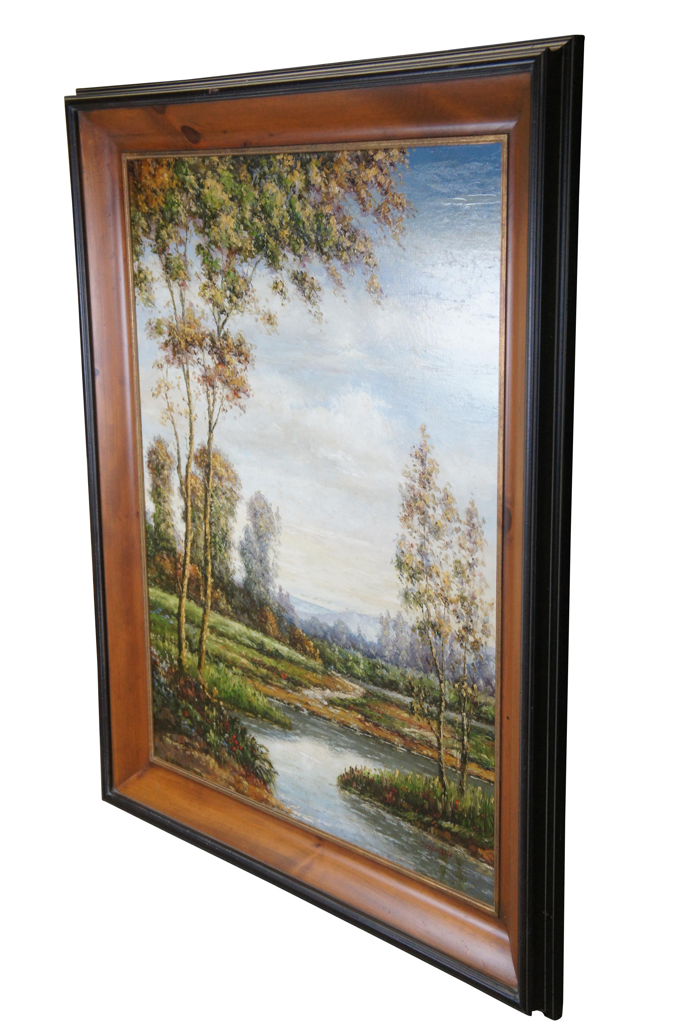 Barbizon School L Stephano Barbizon Impressionist River Landscape Oil Painting on Canvas 58