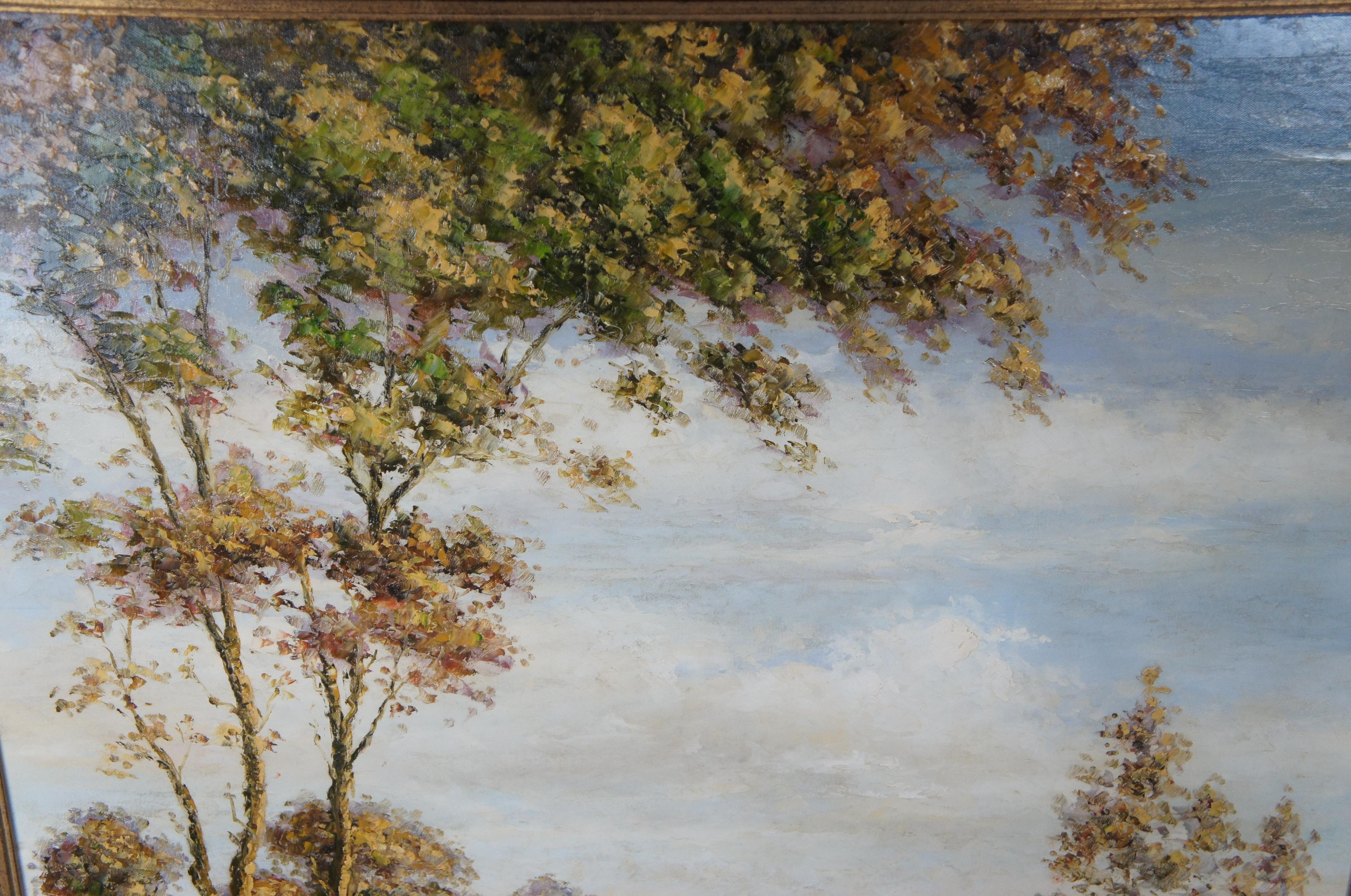 Peinture à l'huile sur toile impressionniste de L Stephano Barbizon - Paysage fluvial 58