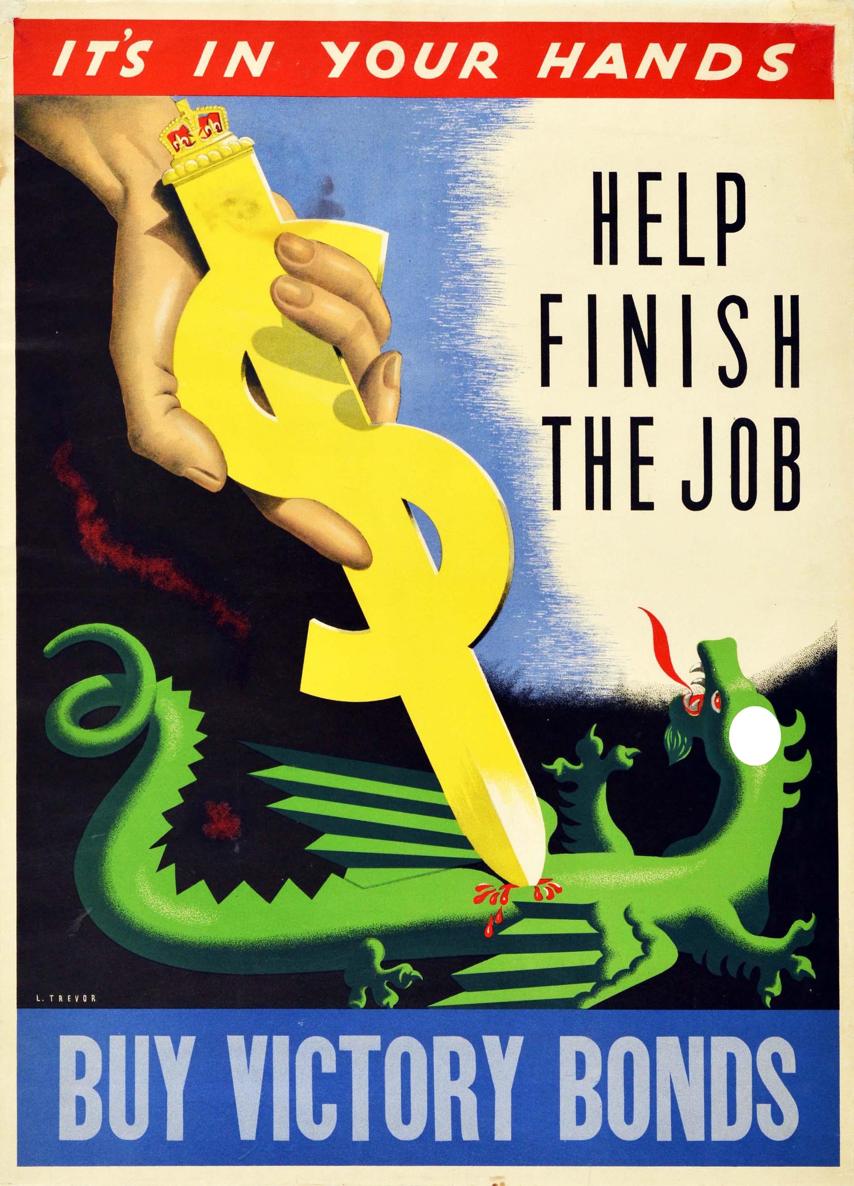 L. Trevor Print - Original Vintage Canadian WWII Poster Help Finish The Job Buy Victory Bonds