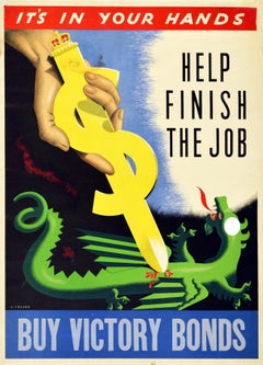 Original Vintage Canadian WWII Poster Help Finish The Job Buy Victory Bonds