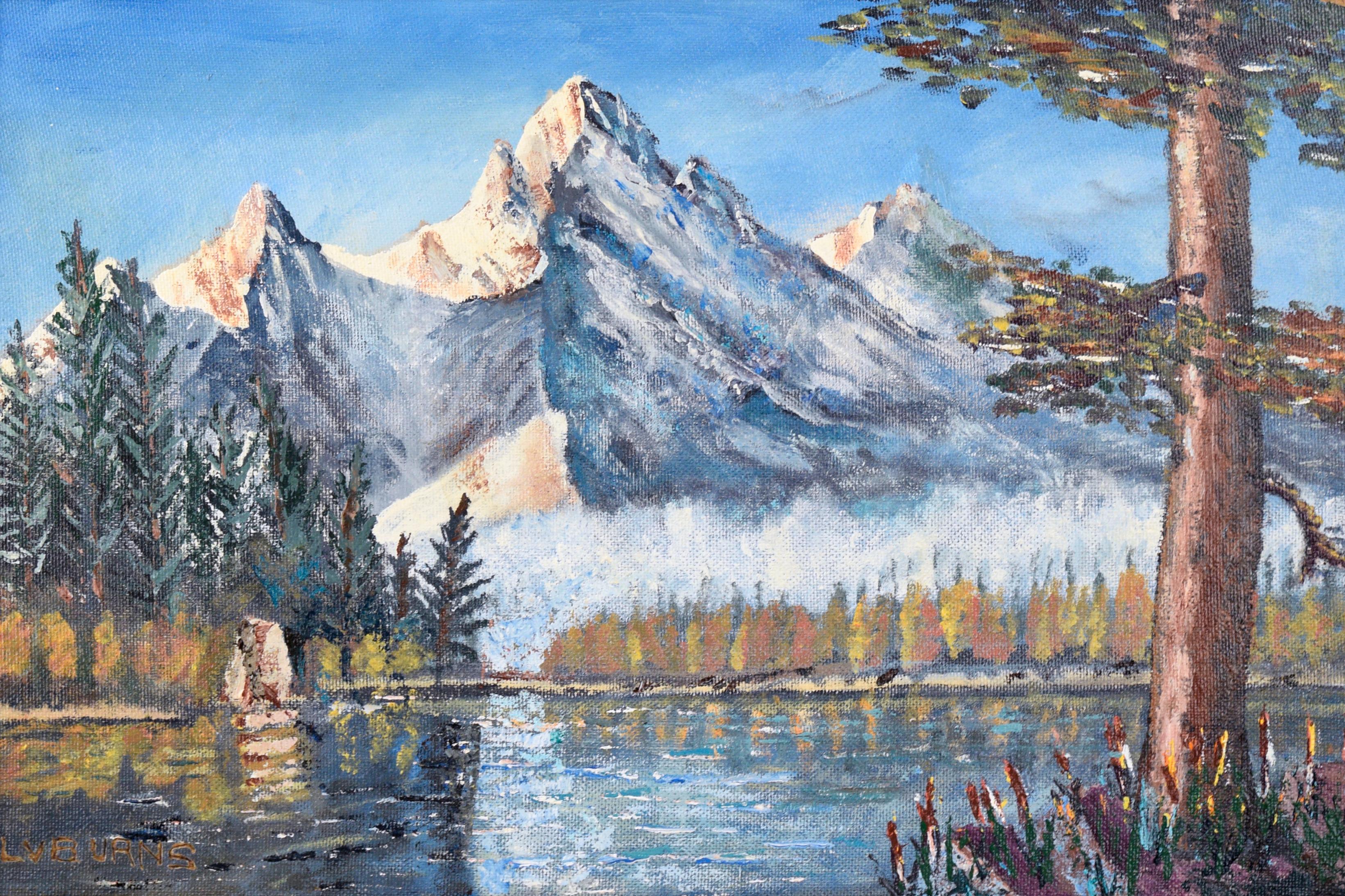 Paisaje del Lago de la Montaña Sierra por L.V. Quemaduras - Painting de L. V. Burns