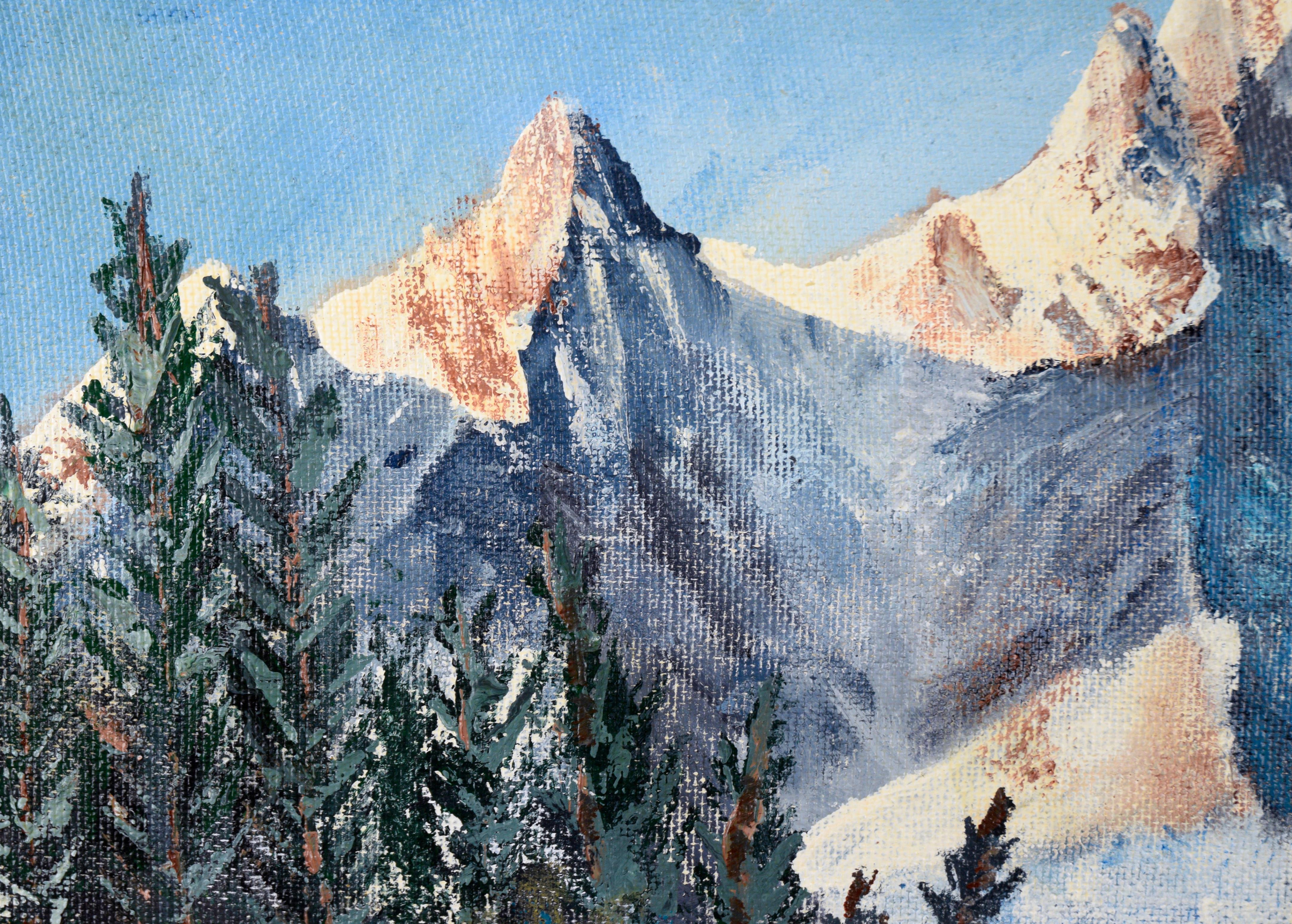 Sierra Mountain Lake Landscape von L.V. Verbrennungen (Amerikanischer Impressionismus), Painting, von L. V. Burns