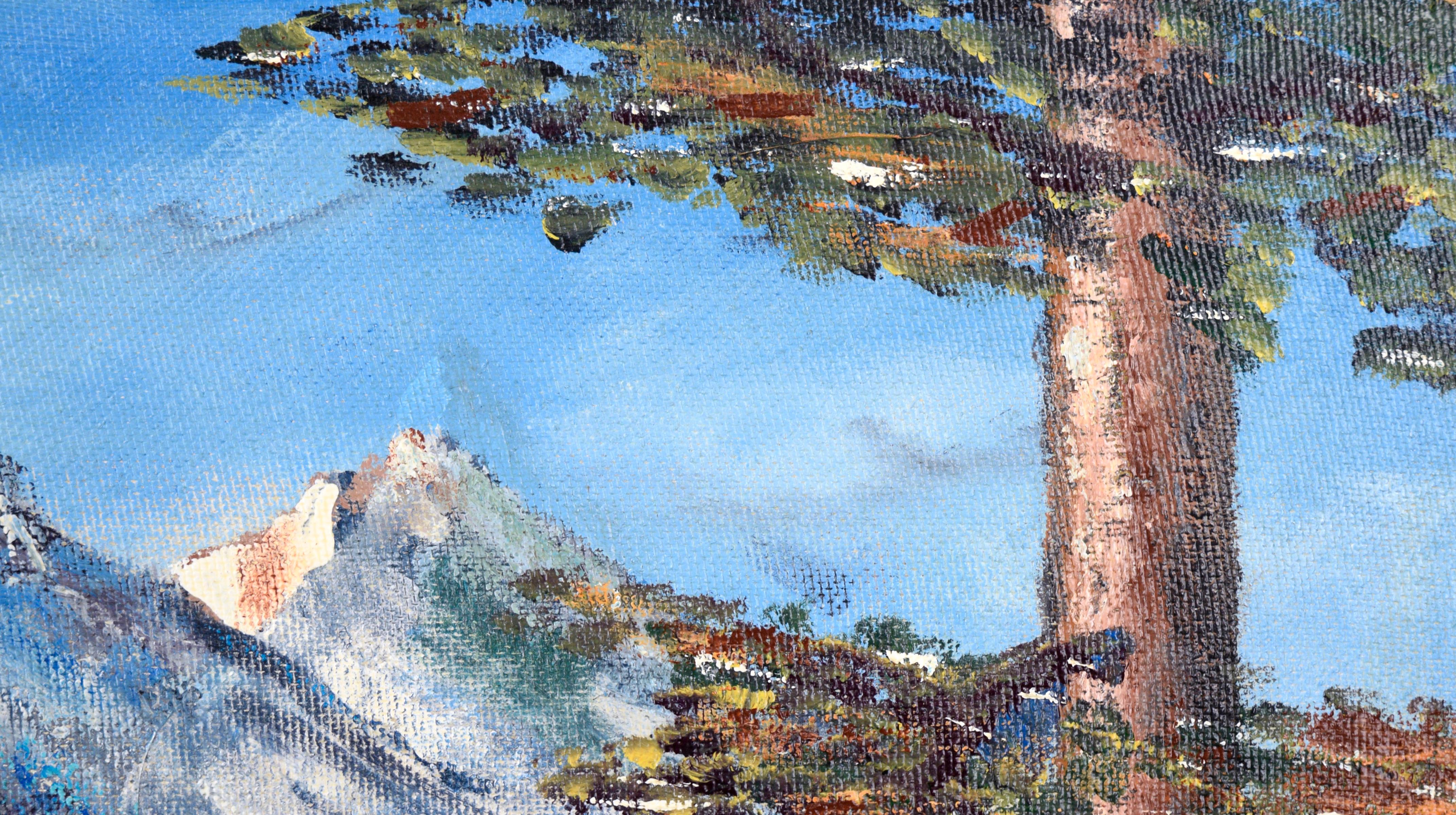 Sierra Mountain Lake Landscape von L.V. Verbrennungen (Braun), Landscape Painting, von L. V. Burns