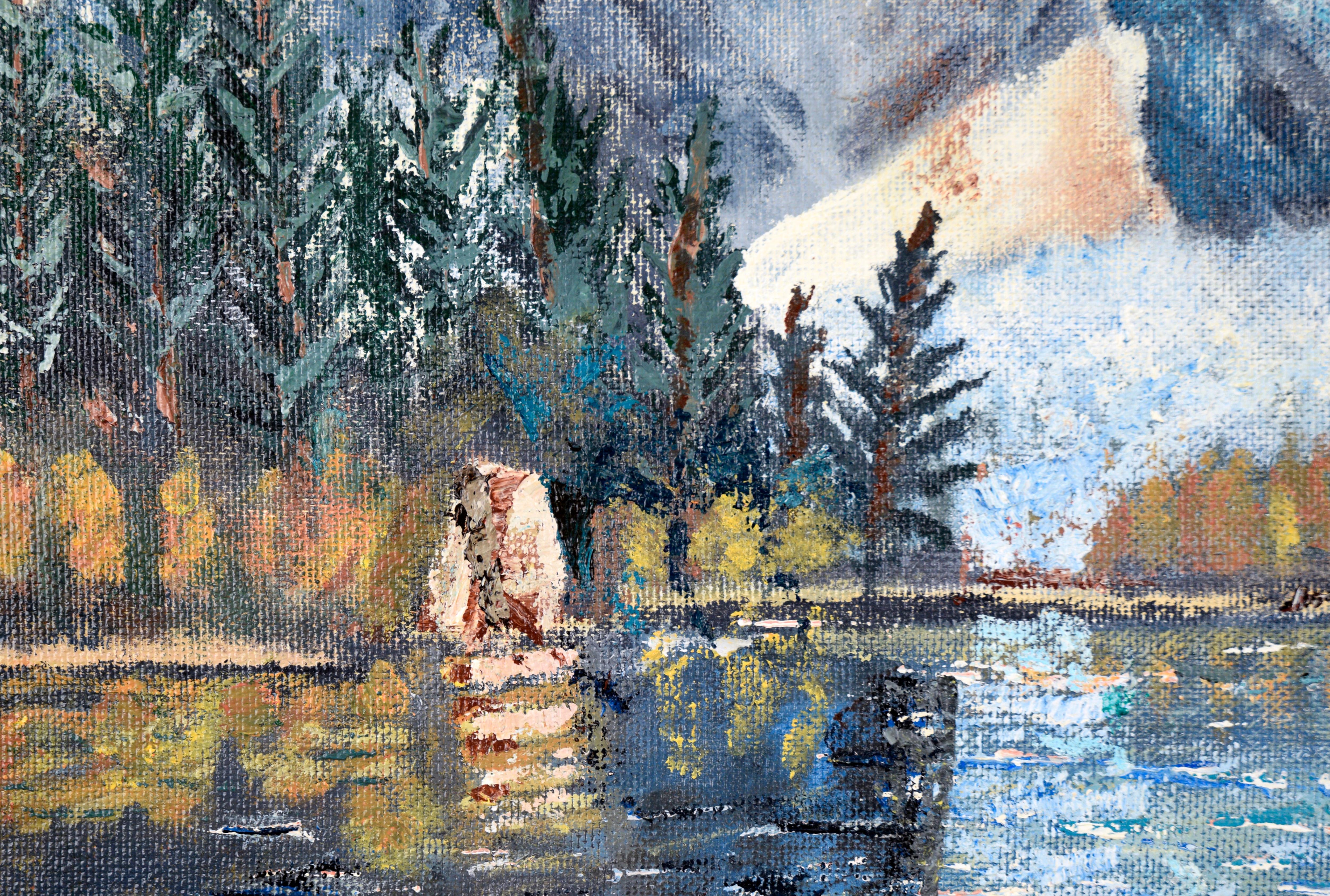 Sierra Mountain Lake Landscape by L.V. Burns - American Impressionist Painting by L. V. Burns