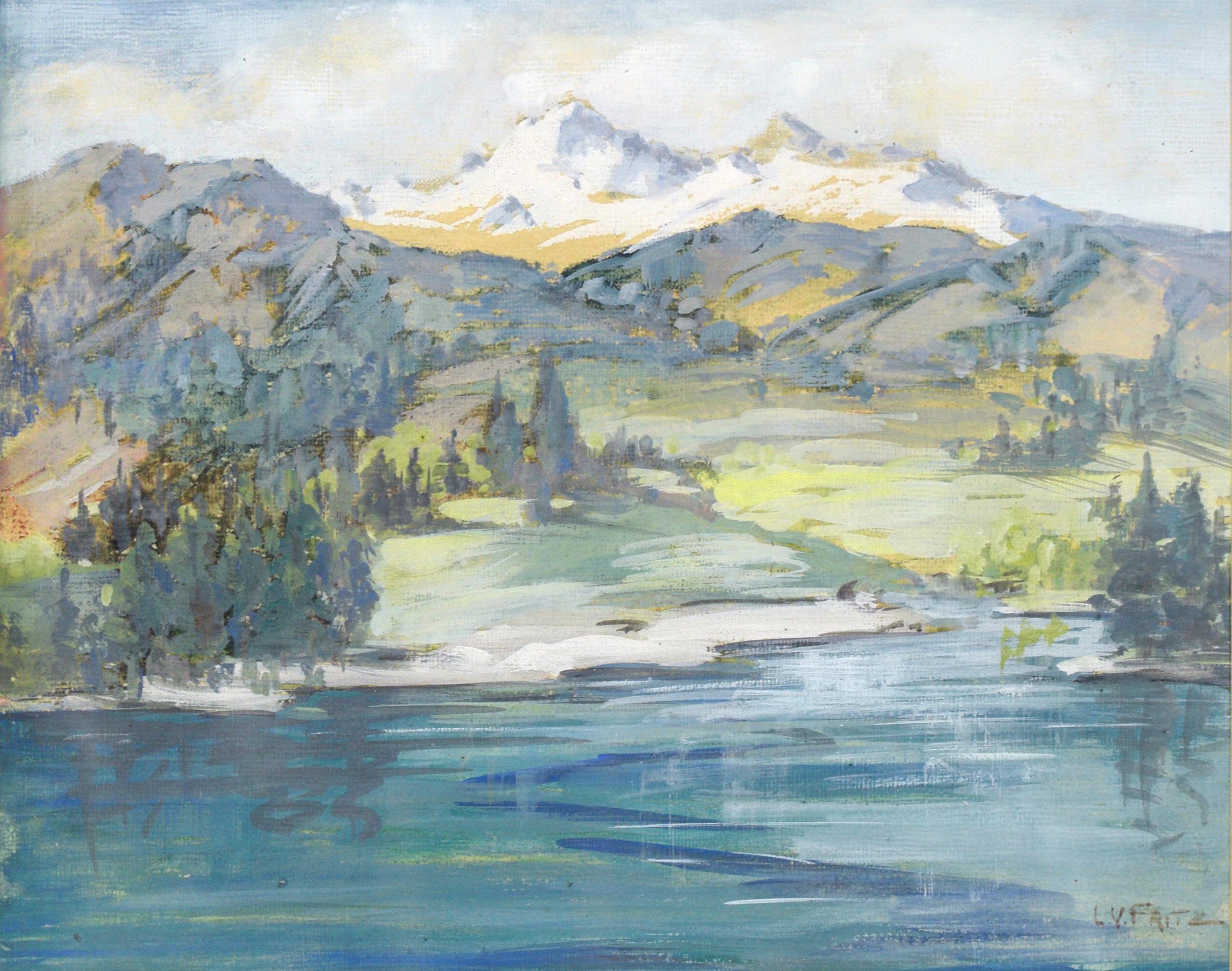 Three Sisters, Oregon - Lakeside Landscape - Painting by L. V. Fritz