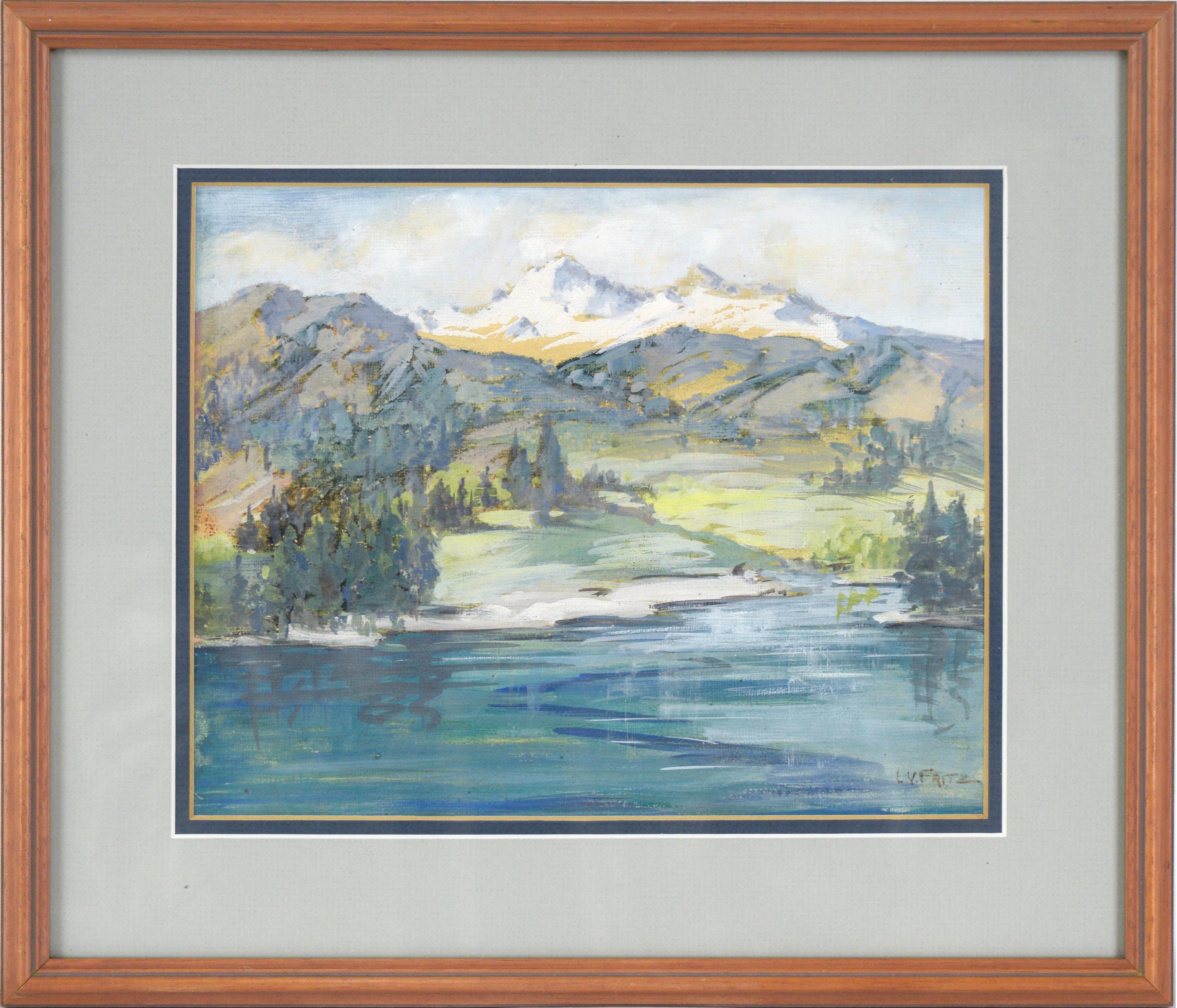 L. V. Fritz Landscape Painting - Three Sisters, Oregon - Lakeside Landscape