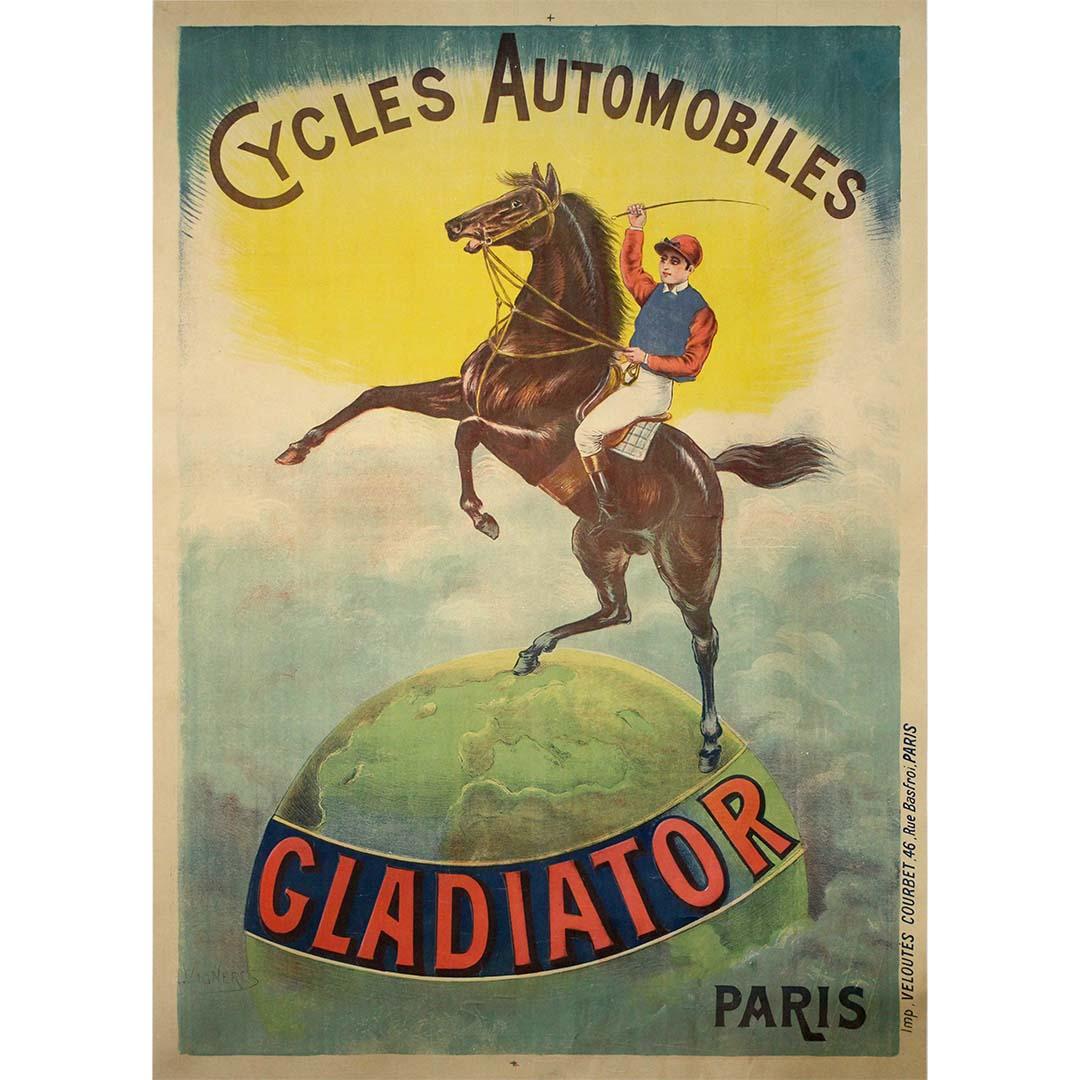 Circa 1900 affiche originale de L. Vignères - Cycles Automobiles Gladiator Paris