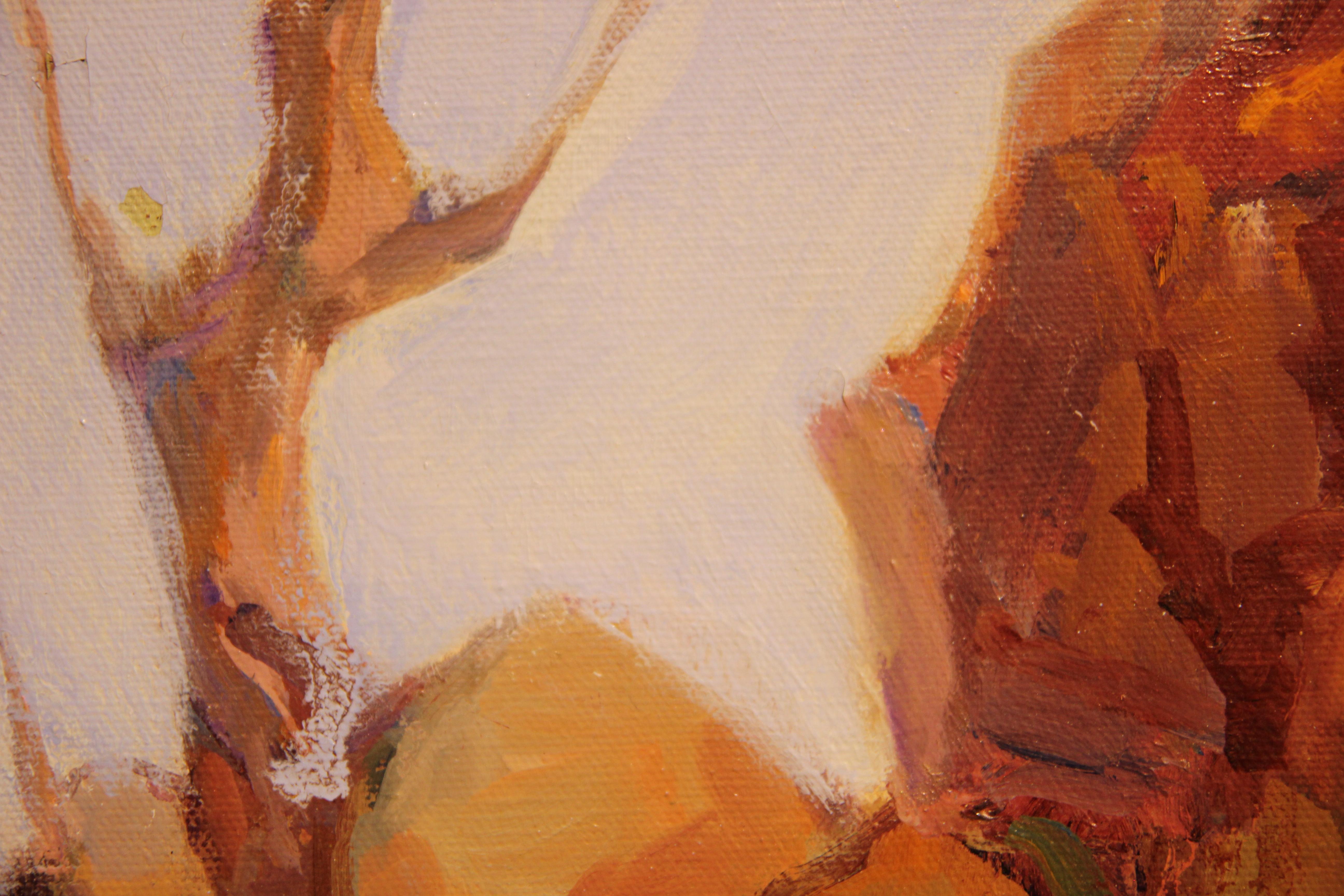 Southwest Impressionist Rocky Desert Landscape Painting with Purple Flowers  3