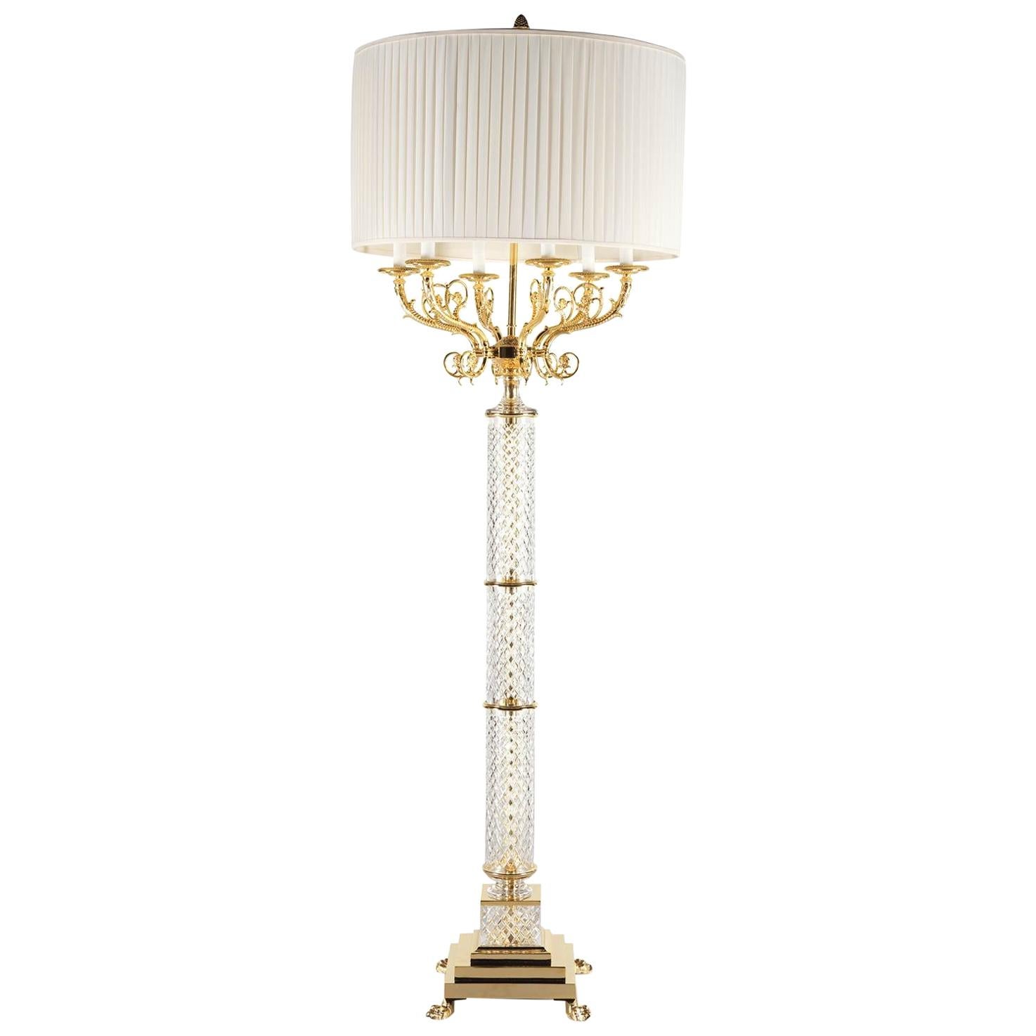 L034/F Italian Floor Lamp in Crystal and Finishing Gold 24-Karat by Zanaboni