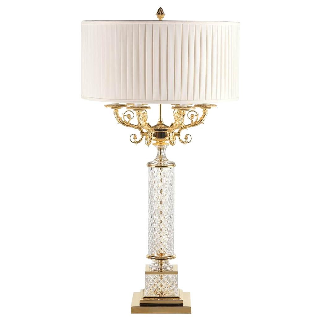 L034/T Italian Table Lamp in Crystal and Finishing Gold 24-Karat by Zanaboni For Sale
