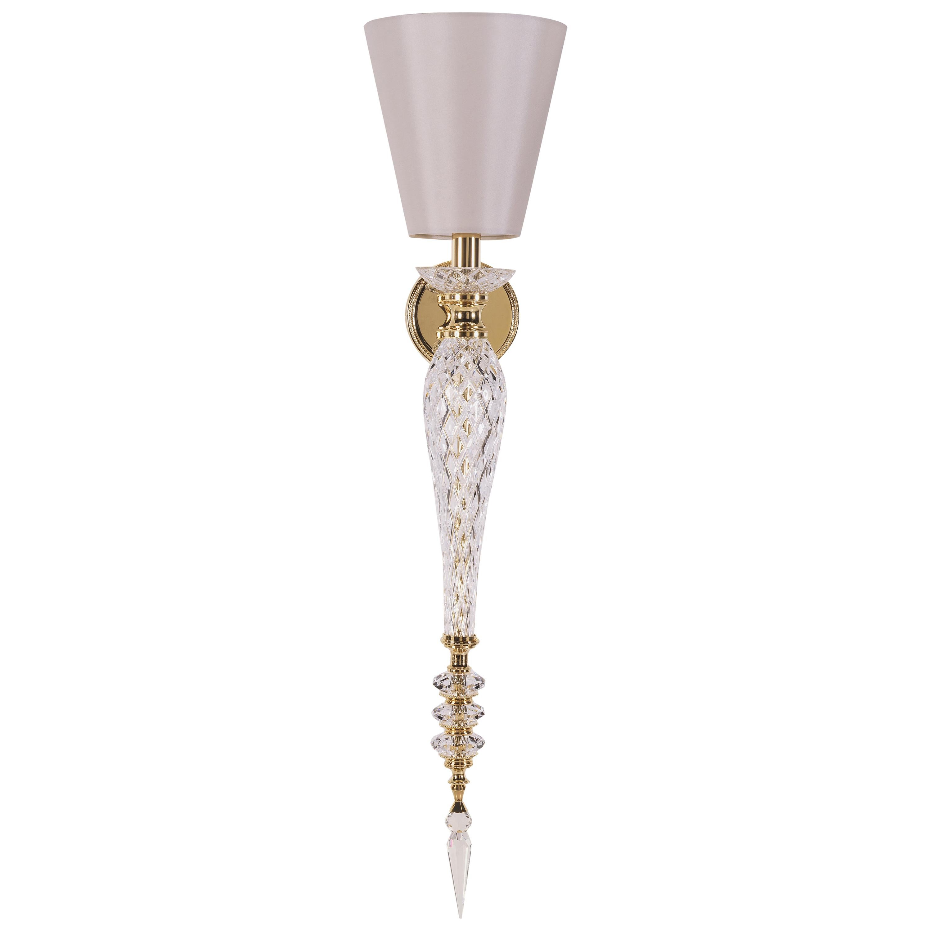 L037/W Italian Wall Lamp in Crystal and Finishing Gold 24-Karat by Zanaboni For Sale