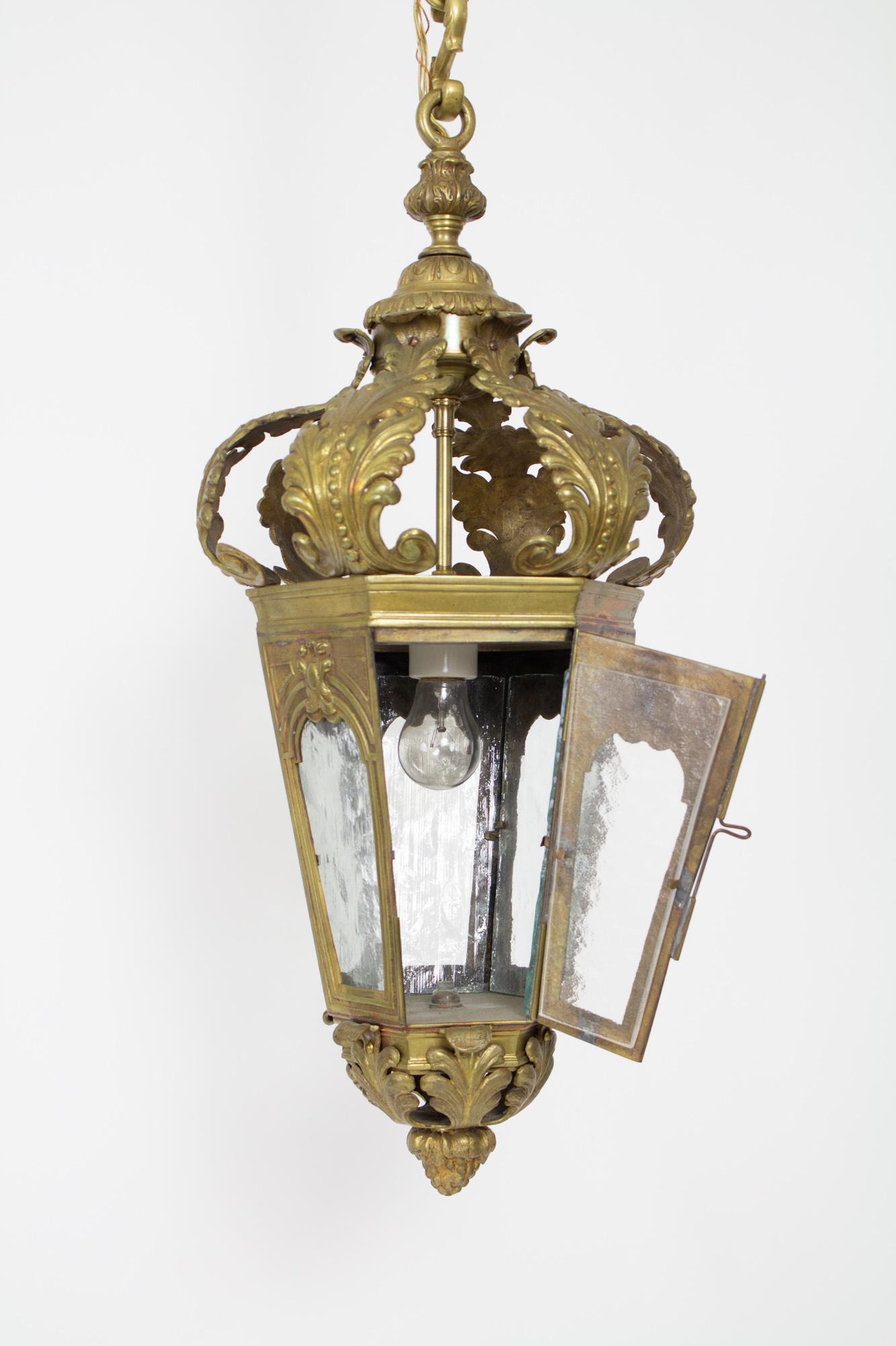 Baroque L107 Bronze and Glass Foliate Lantern For Sale