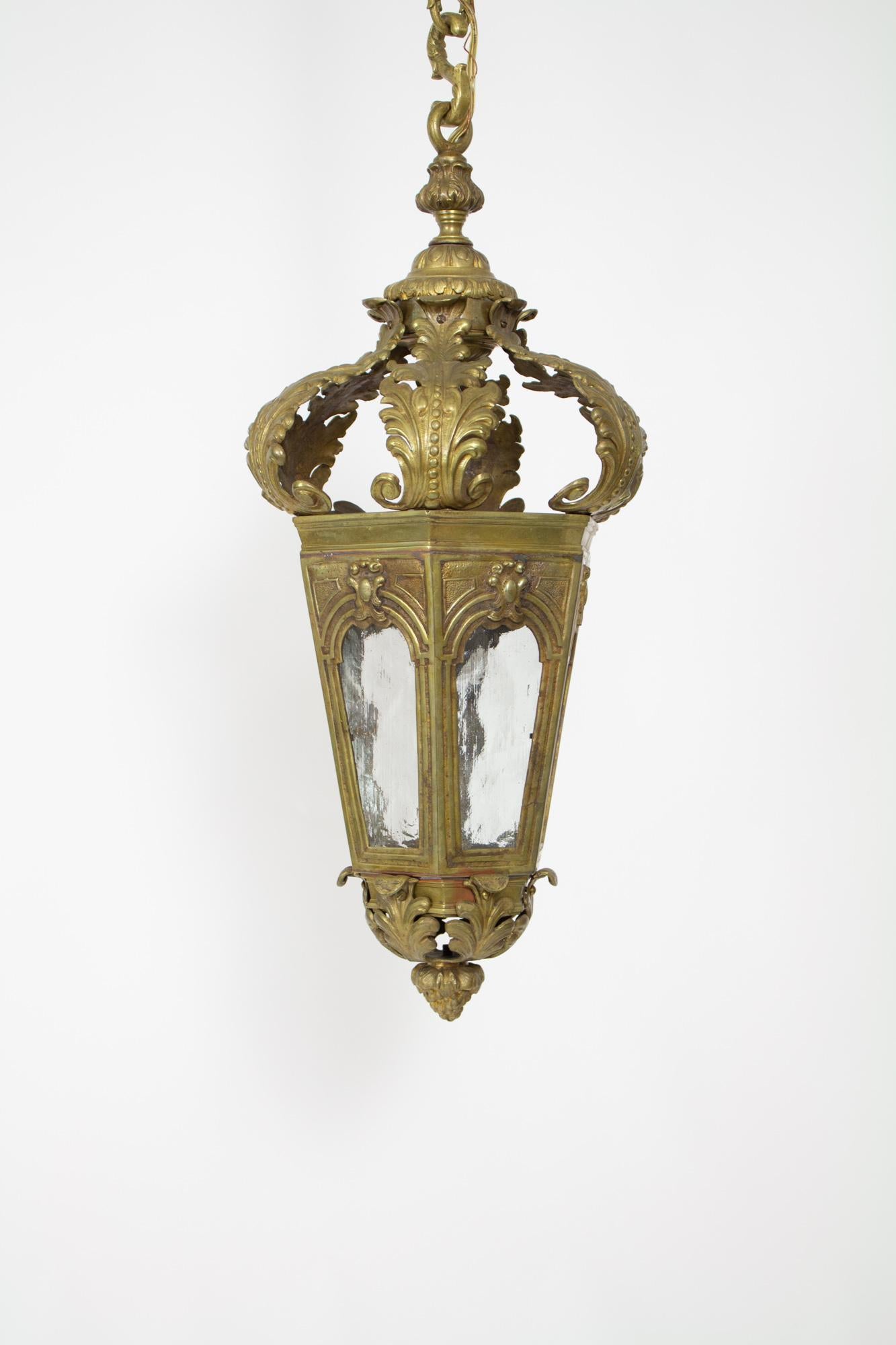L107 Bronze and Glass Foliate Lantern For Sale 1
