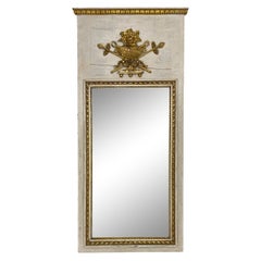 l19th Century White and Gilt French Trumeau Style Mirror with Gilt Decoration