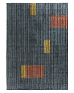 Dark Gray L2 Lines 360 Rectangular Rug in Hand-Loomed Viscose by Mohebban
