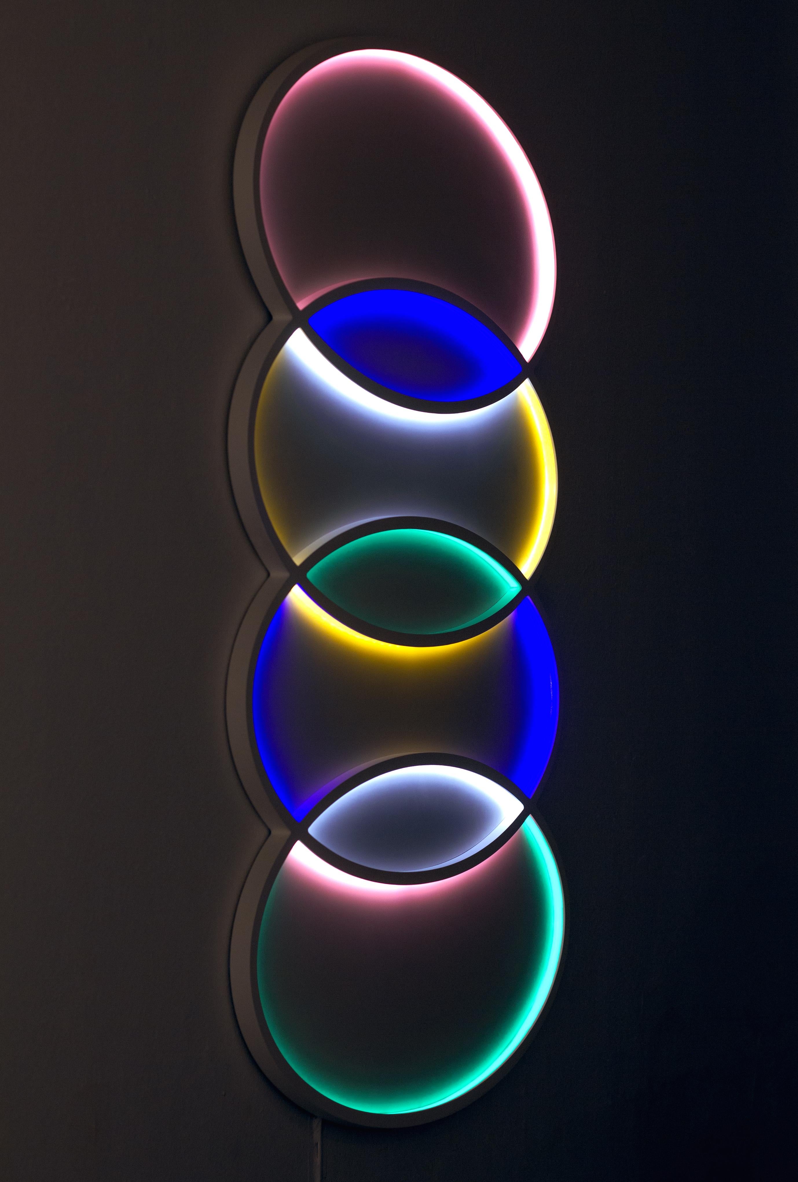 Modern L5 Lighting Sculpture by Paul Sende, Wood and Aluminum Frame Lacquered Finish For Sale