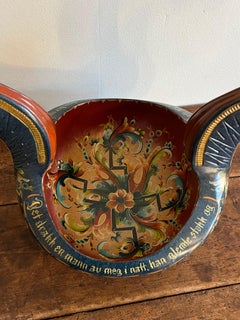 L.77.5cm Largest Norwegian Rosemaling Ale Bowl / Kjenge, Hand-painted Folk Art