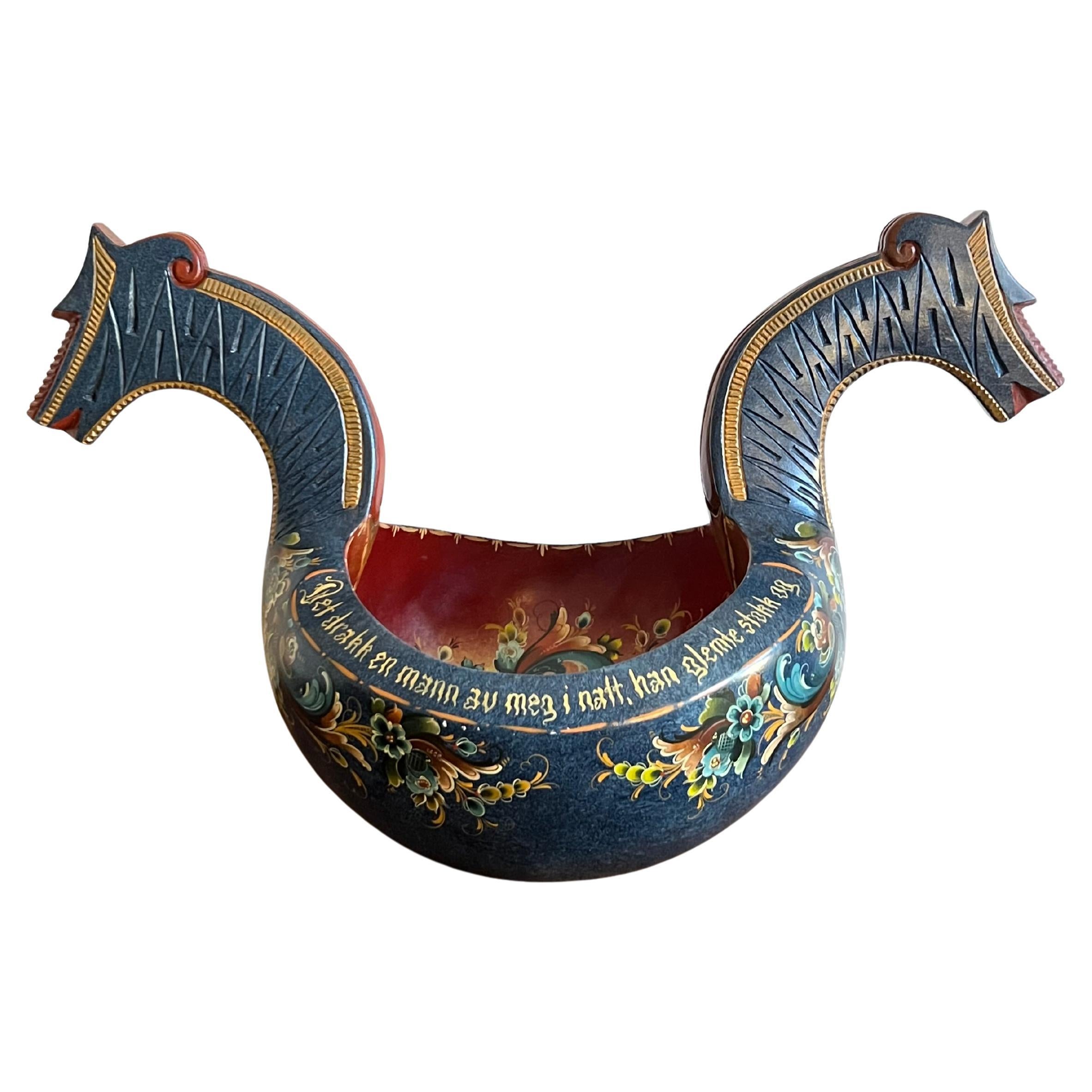 L.77.5cm Largest Norwegian Rosemaling Ale Bowl / Kjenge, Hand-painted Folk Art For Sale