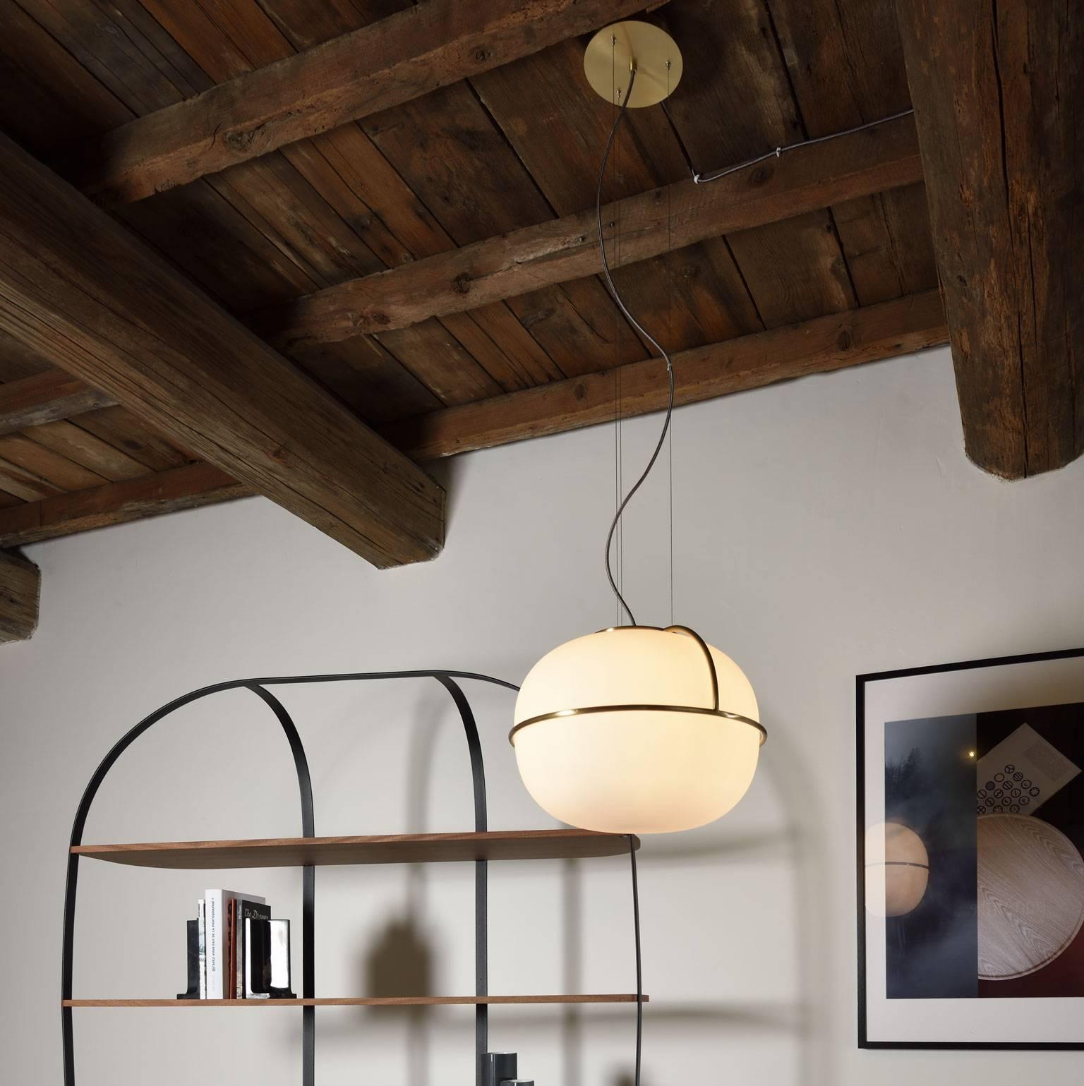 Contemporary L88 Suspension in Opal Glass and Brass For Sale