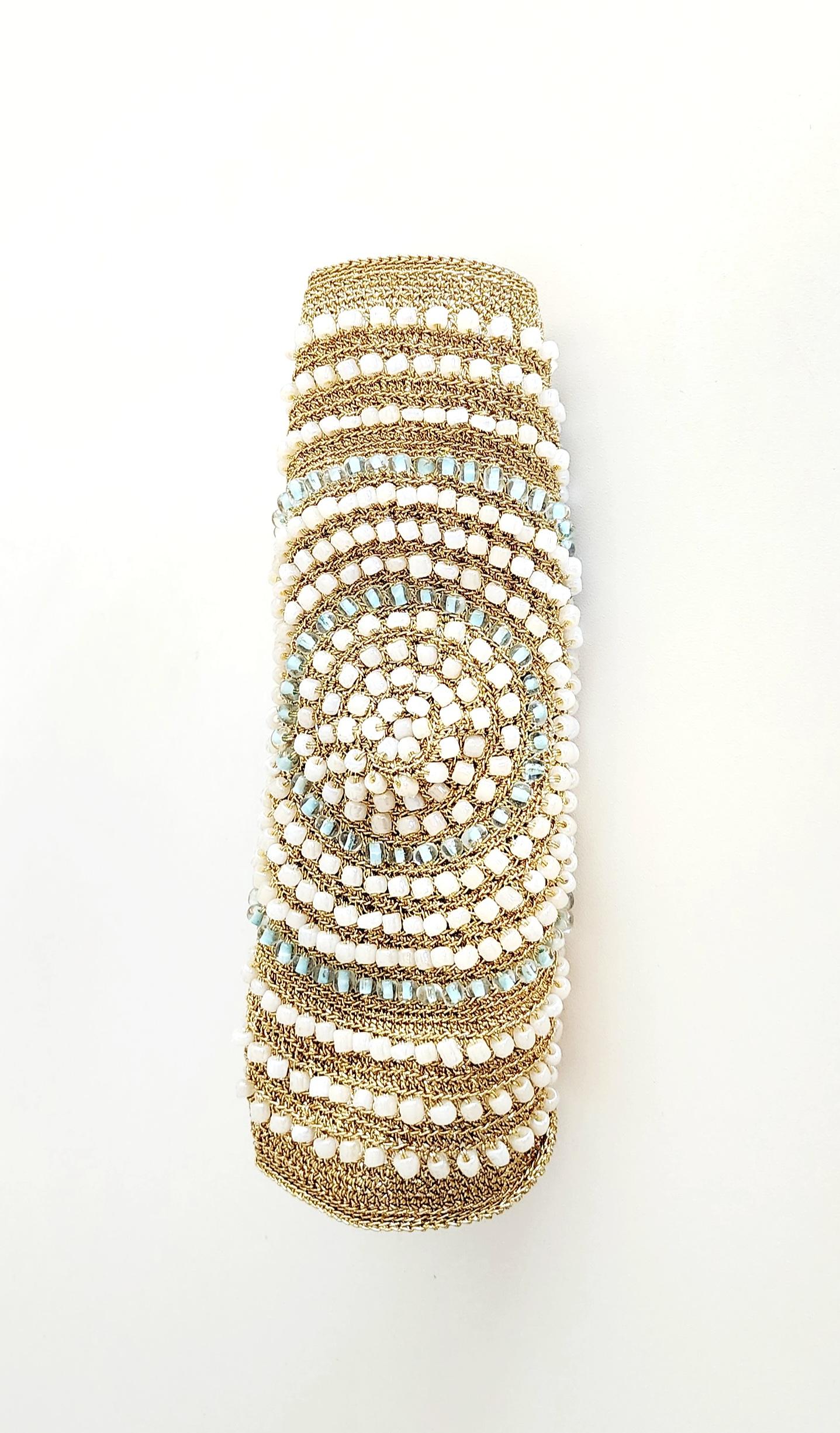 Artisan L8GHT Goldxthread Crochet Bracelet White Light Blue Glass Beads For Sale