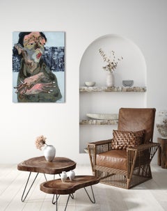 Peinture de portrait expressionniste figurative « Tinking »