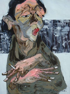 Peinture de portrait expressionniste figurative « Tinking »