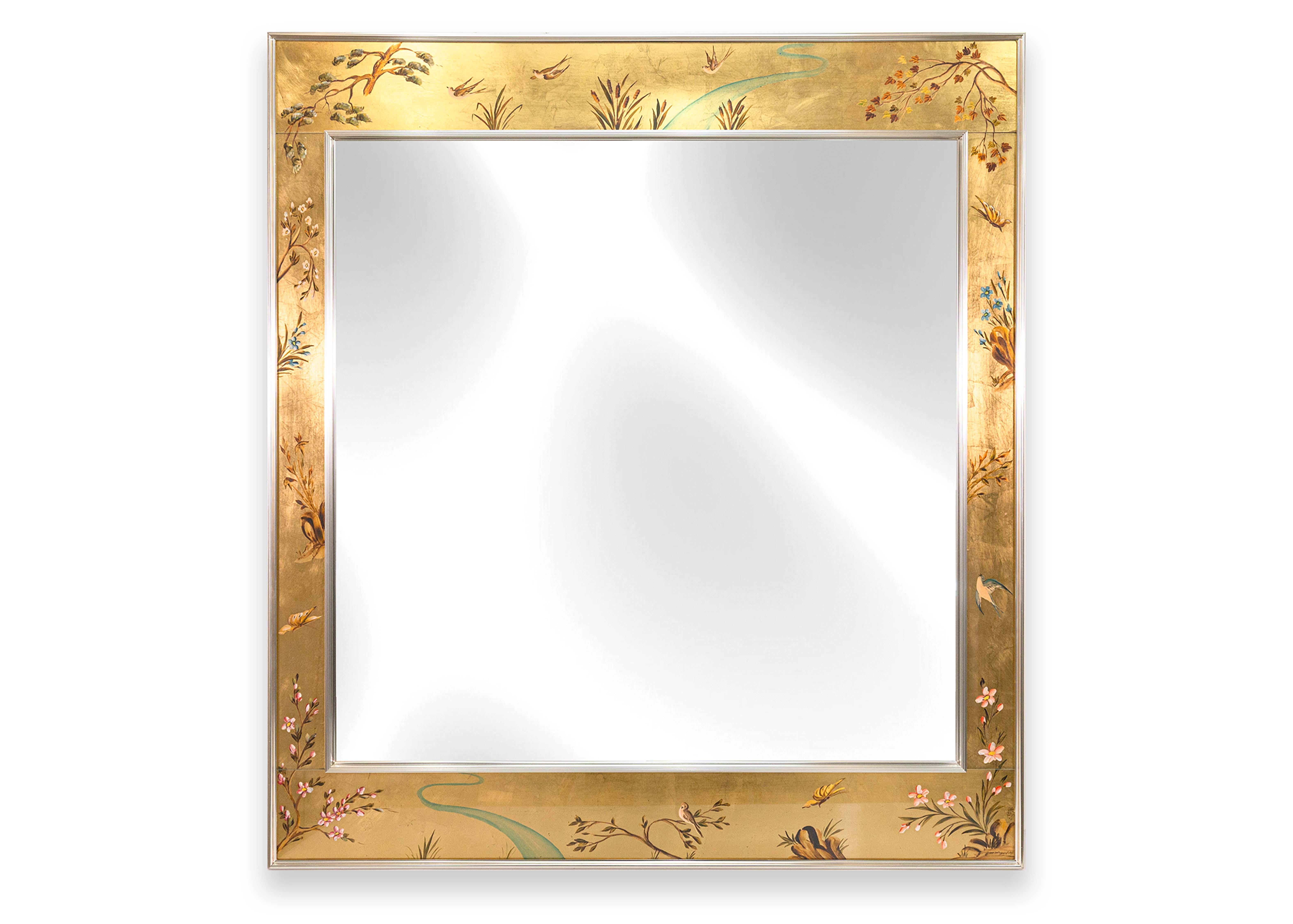 La Barge 1976 Signed Dee Wingard Ornate Hand Painted Mirror with Chrome Accents 3