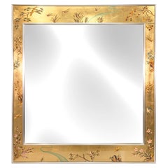 La Barge 1976 Signed Dee Wingard Ornate Hand Painted Mirror with Chrome Accents
